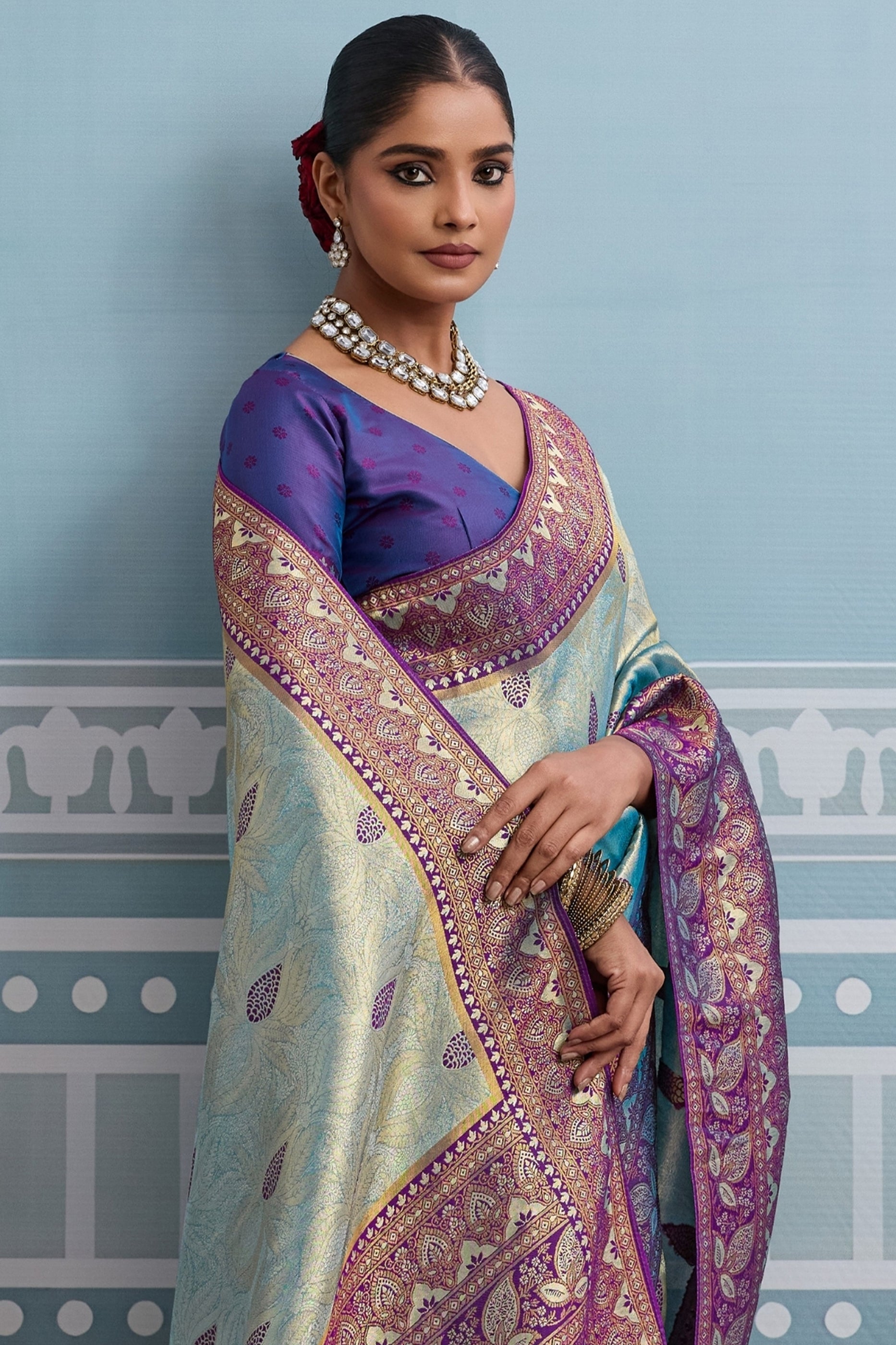 Blue and Purple Woven Kanjivaram Silk Saree-SAR10380_2_SareeButa.com