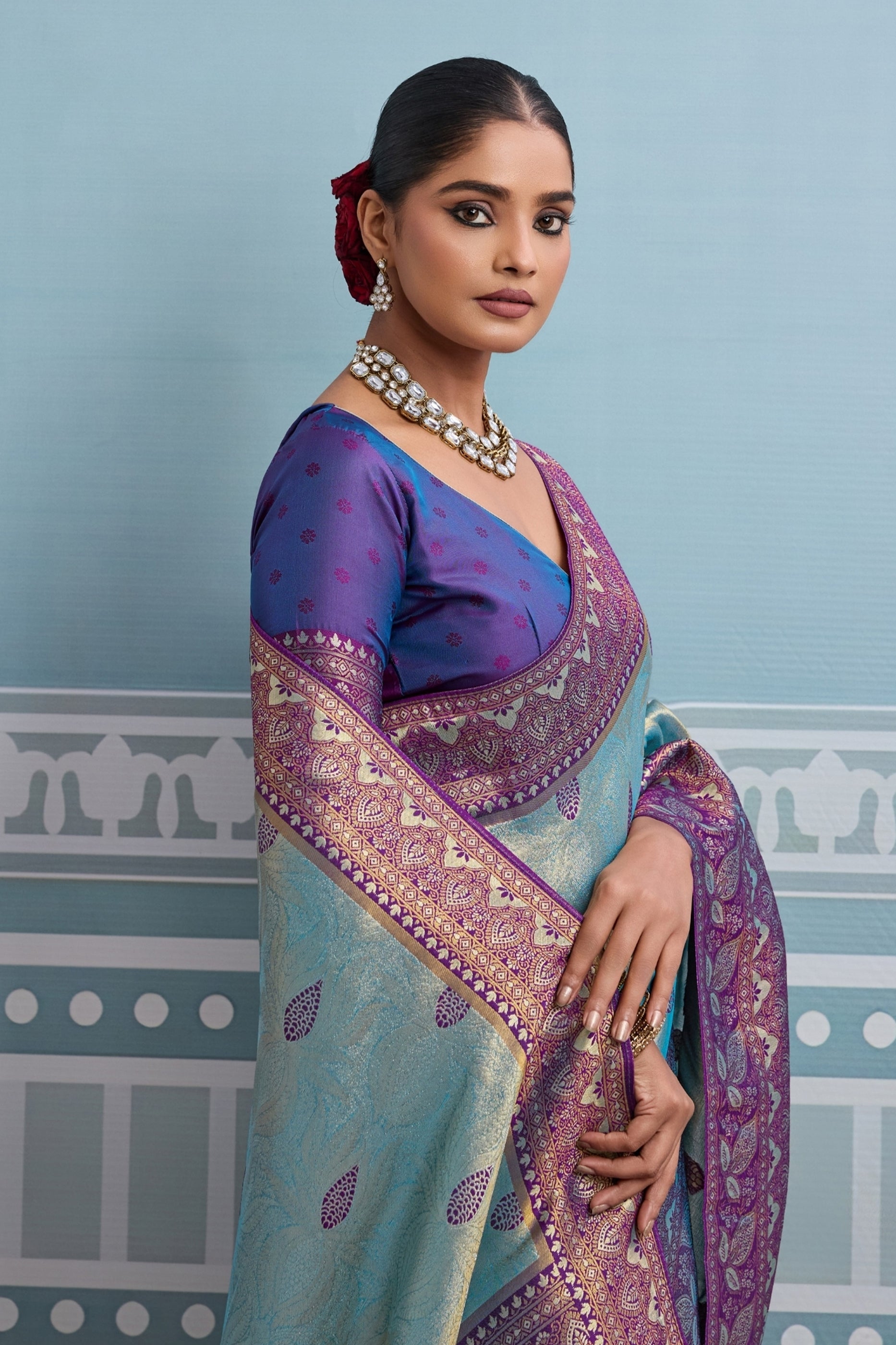 Blue and Purple Woven Kanjivaram Silk Saree-SAR10380_3_SareeButa.com