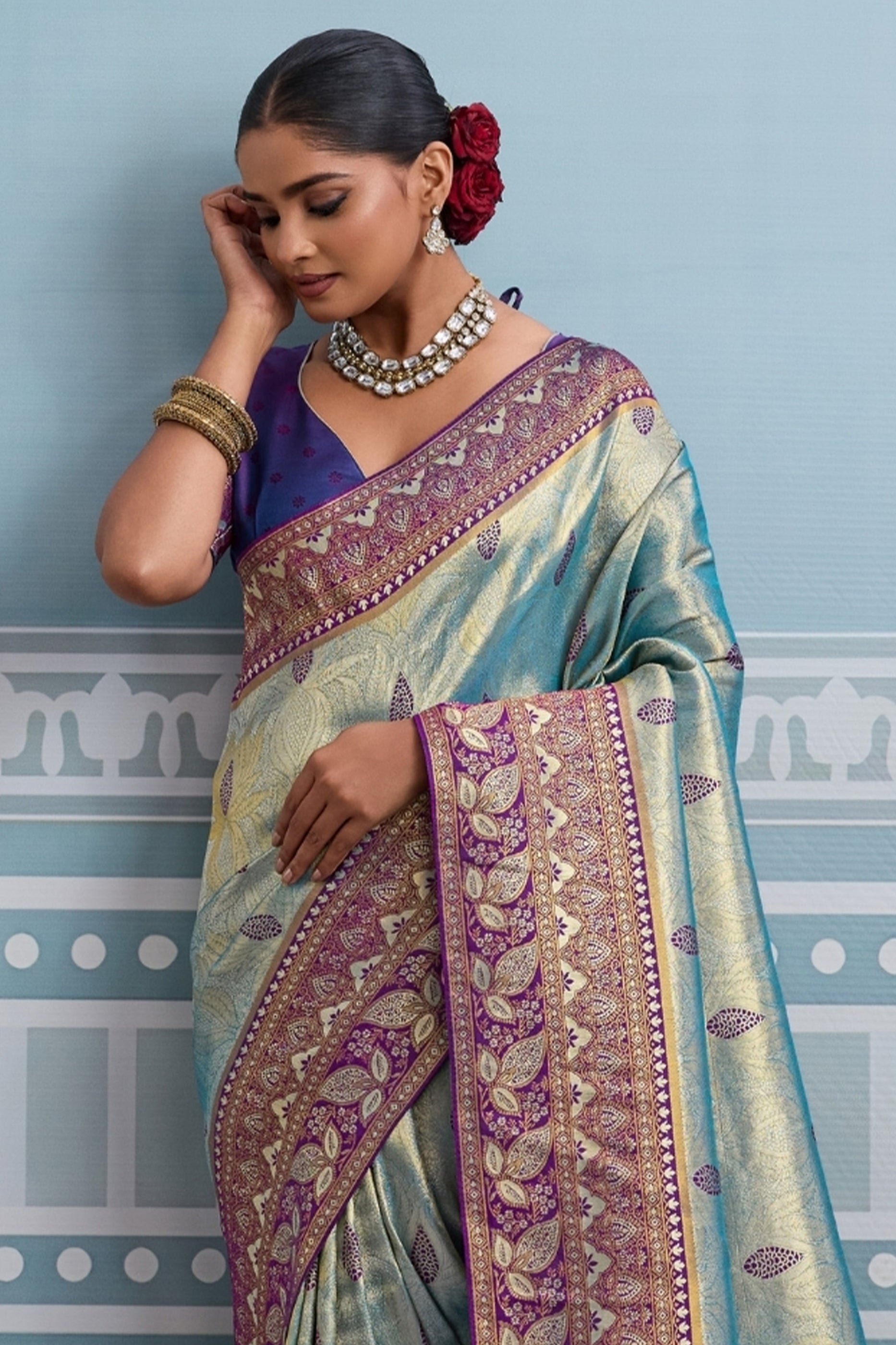 Blue and Purple Woven Kanjivaram Silk Saree-SAR10380_5_SareeButa.com