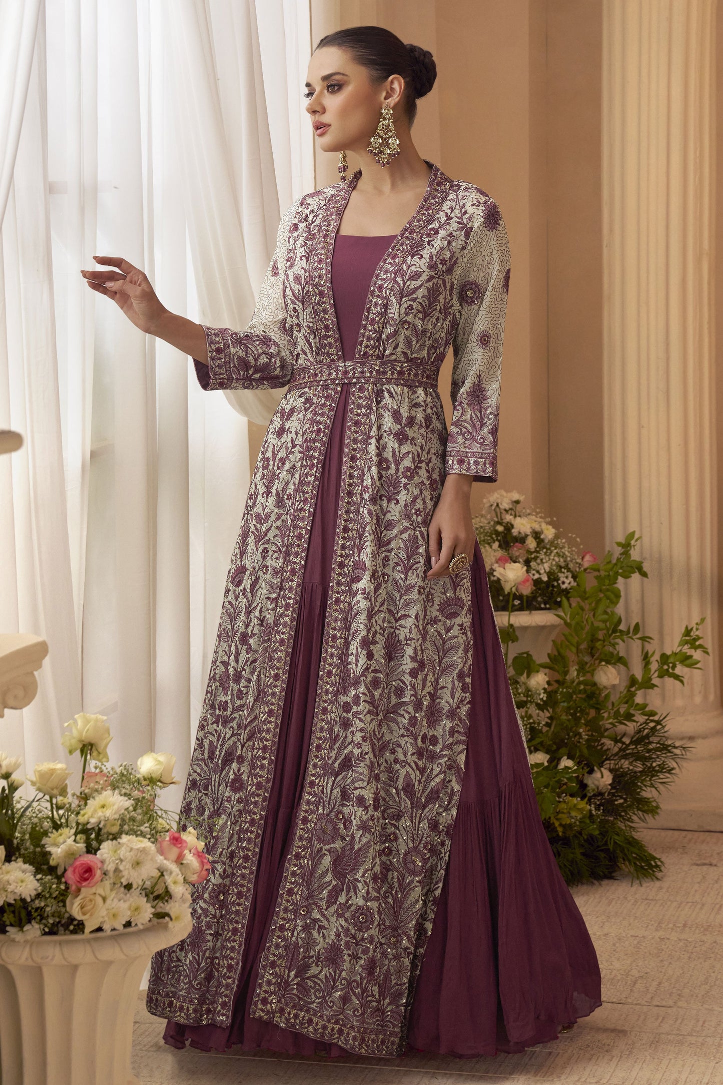 Blush Pink Readymade Chinon Silk Gown with Jacket-SS870_1_SareeButa.com