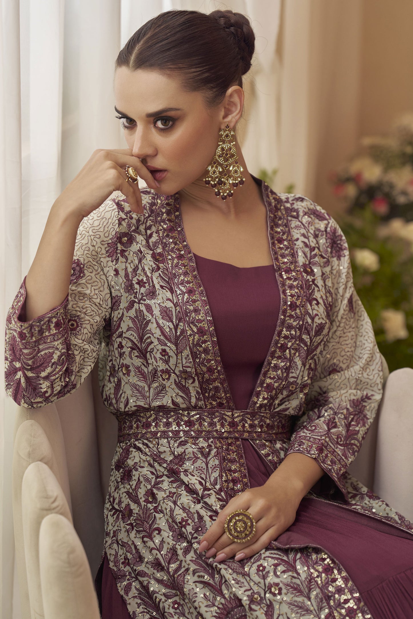 Blush Pink Readymade Chinon Silk Gown with Jacket-SS870_2_SareeButa.com