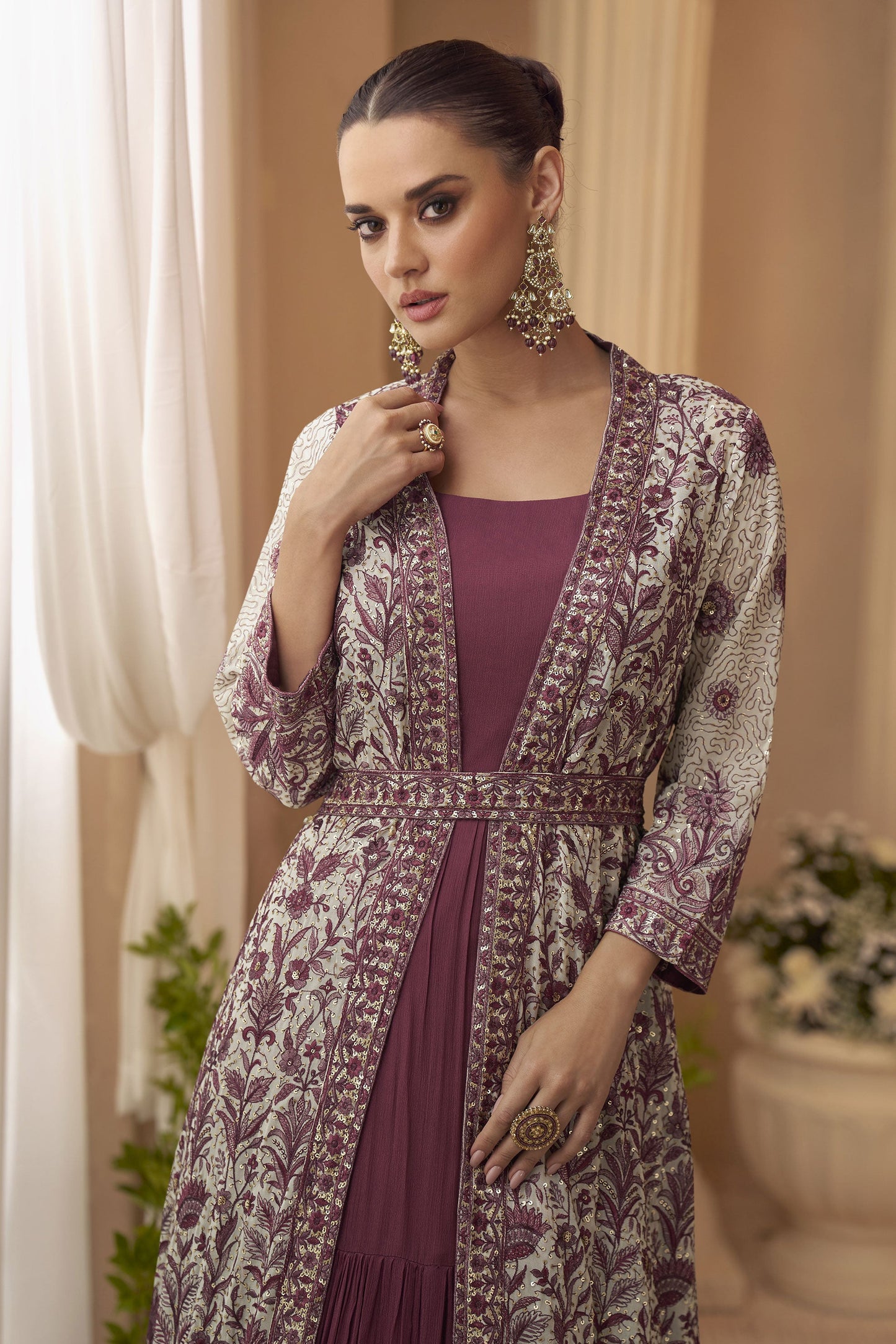 Blush Pink Readymade Chinon Silk Gown with Jacket-SS870_3_SareeButa.com