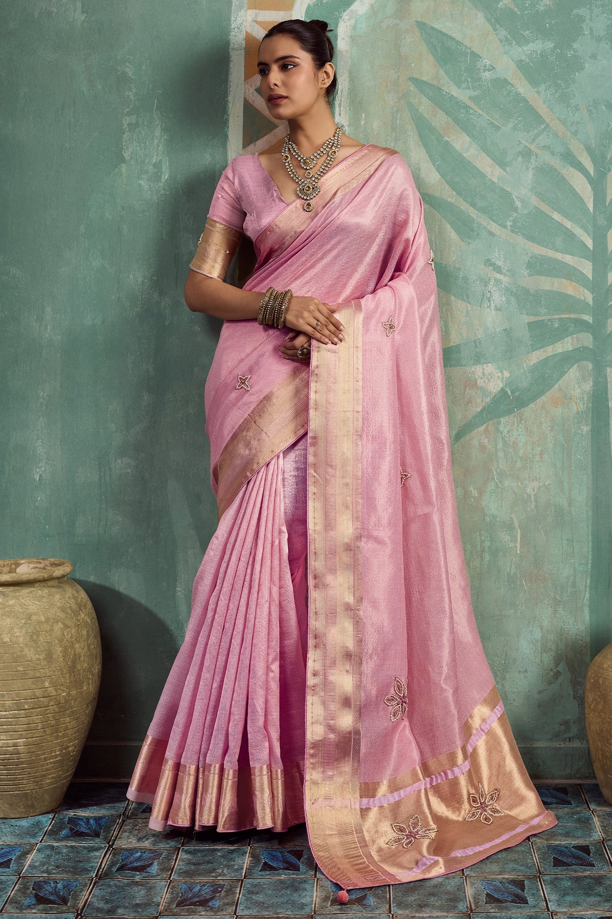 Blush Pink Embroidered Tissue Cotton Saree-SAR12939_1_SareeButa.com