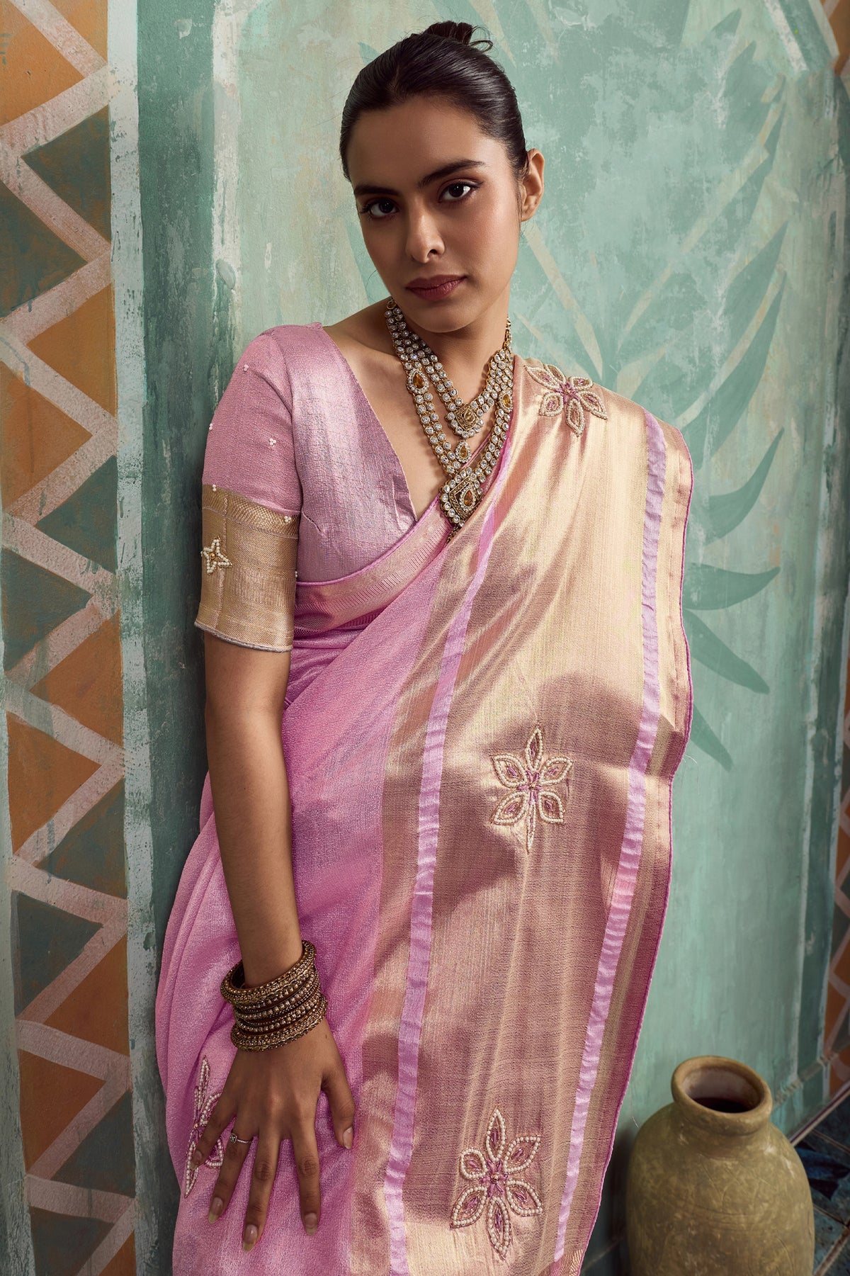 Blush Pink Embroidered Tissue Cotton Saree-SAR12939_4_SareeButa.com