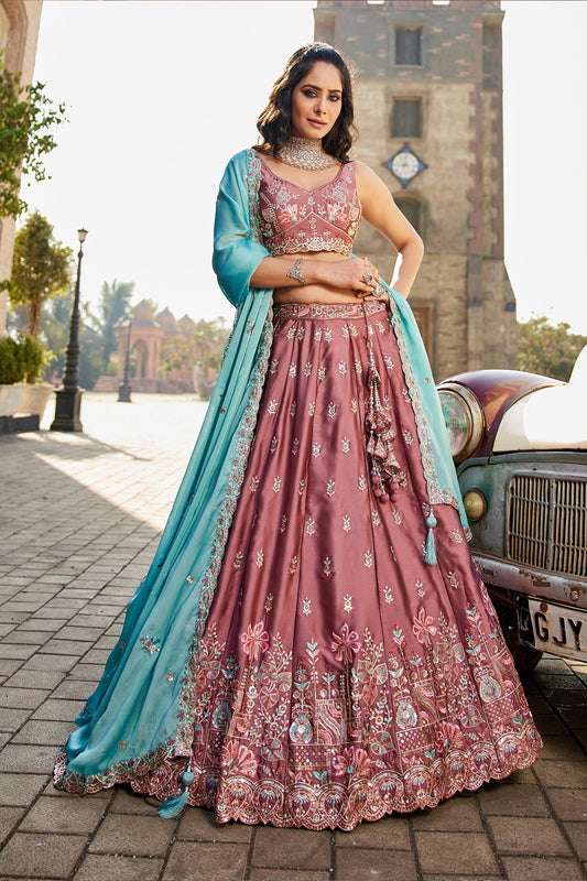 Blush Pink Peach Readymade Embroidered Georgette Lehenga-SAR10049_1_SareeButa.com
