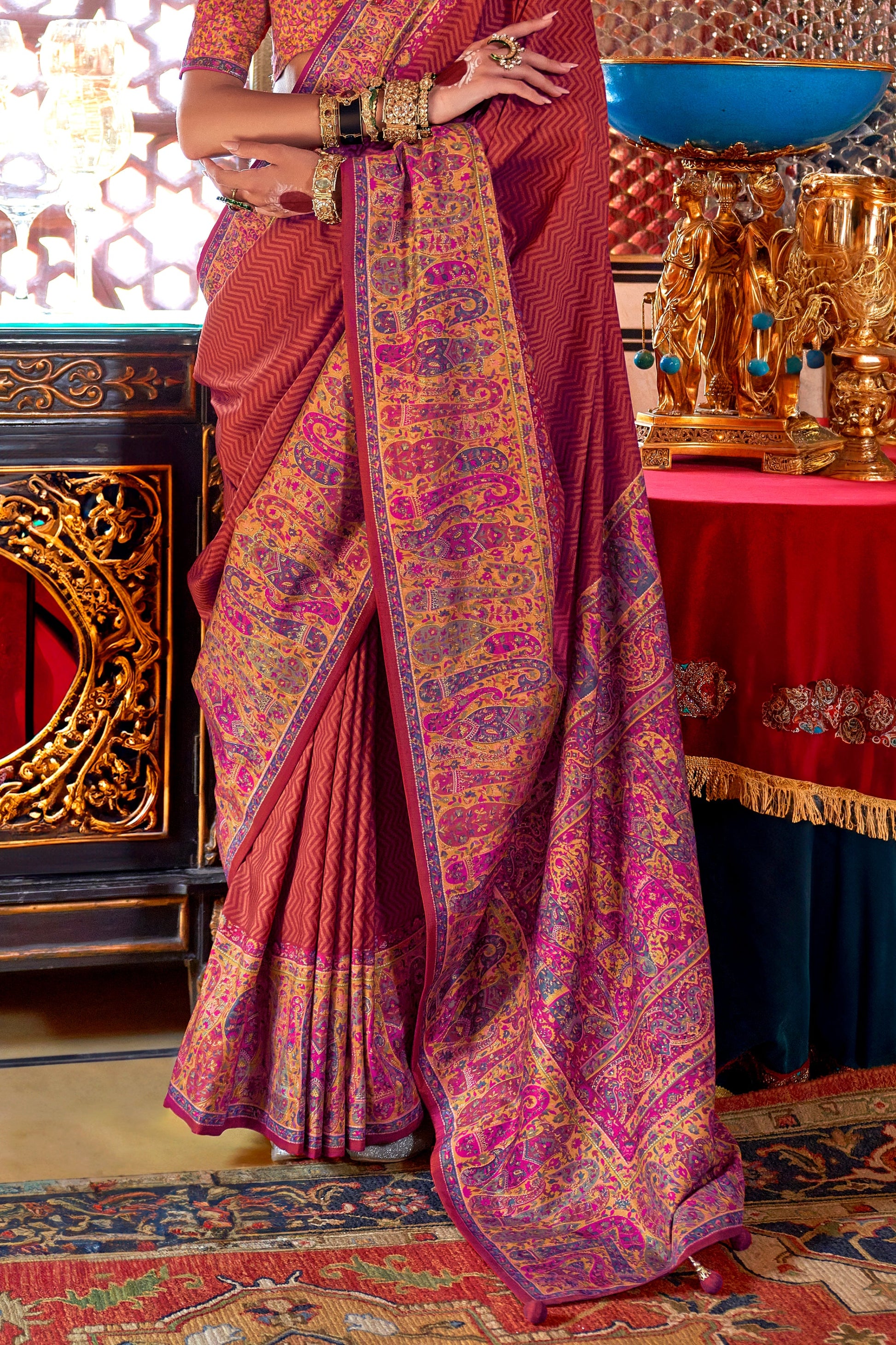 Blush Pink Printed Silk Saree-ZB133640_4_SareeButa.com