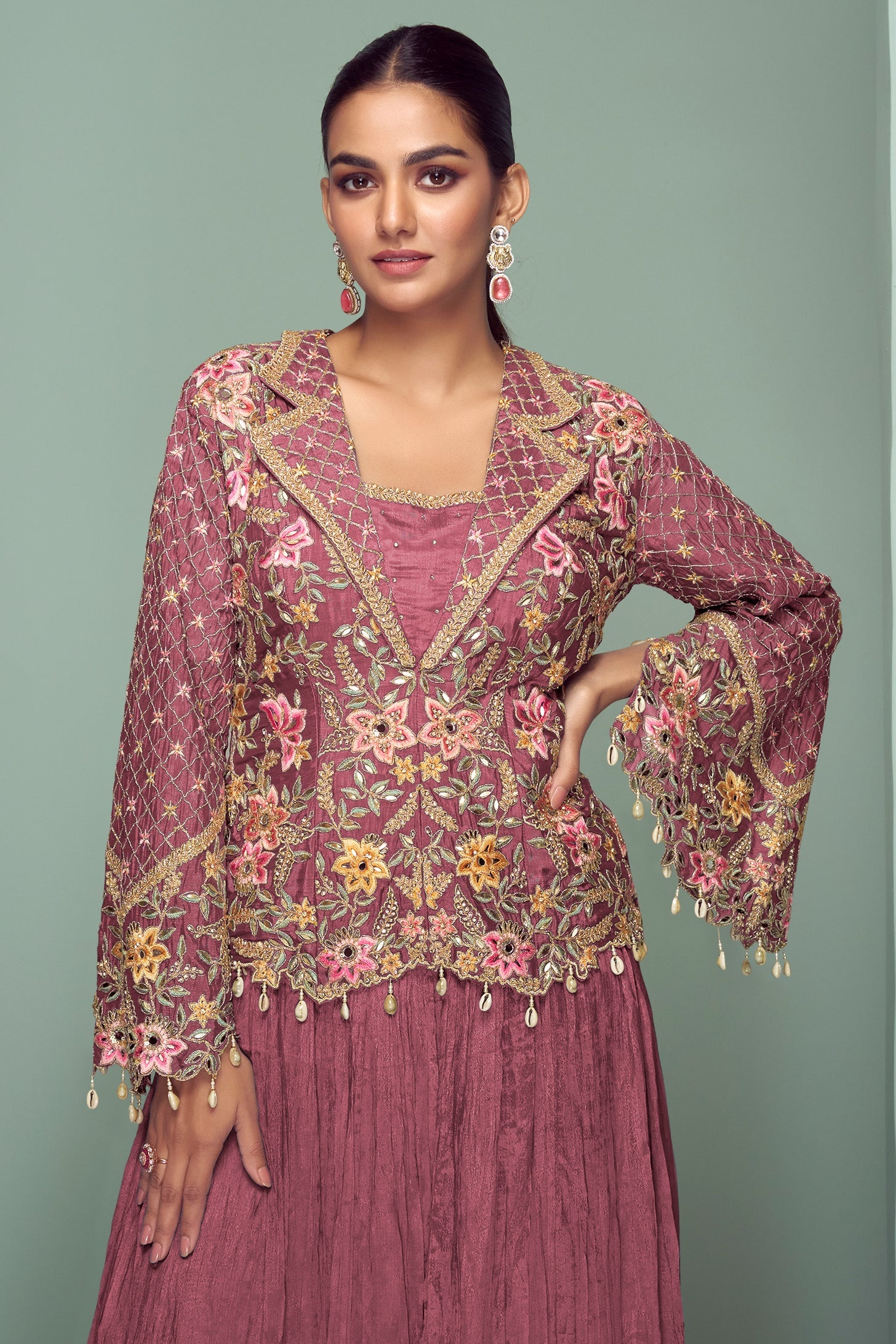 Blush Pink Readymade Chinon Silk Skirt Set-SS767_2_SareeButa.com