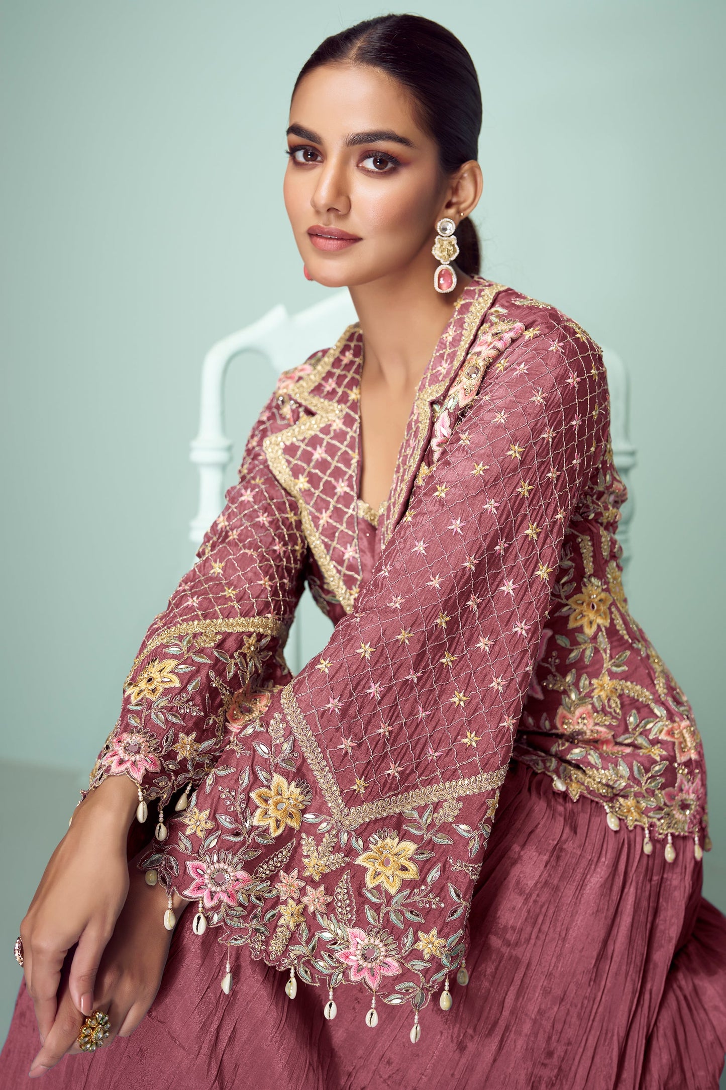 Blush Pink Readymade Chinon Silk Skirt Set-SS767_3_SareeButa.com