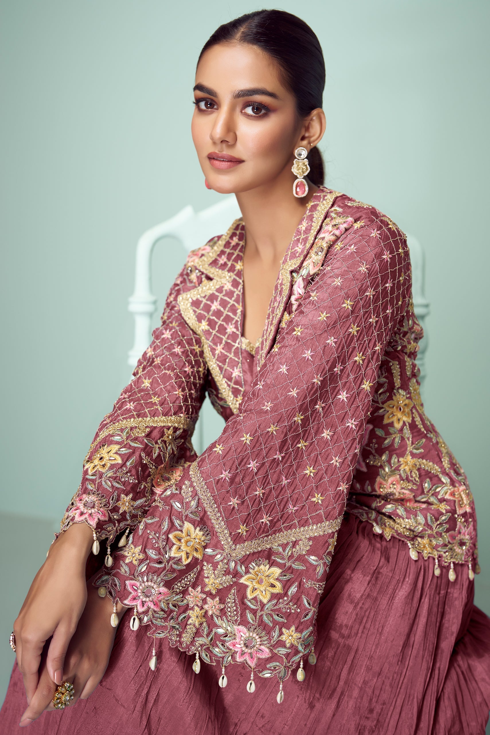 Blush Pink Readymade Chinon Silk Skirt Set-SS767_3_SareeButa.com