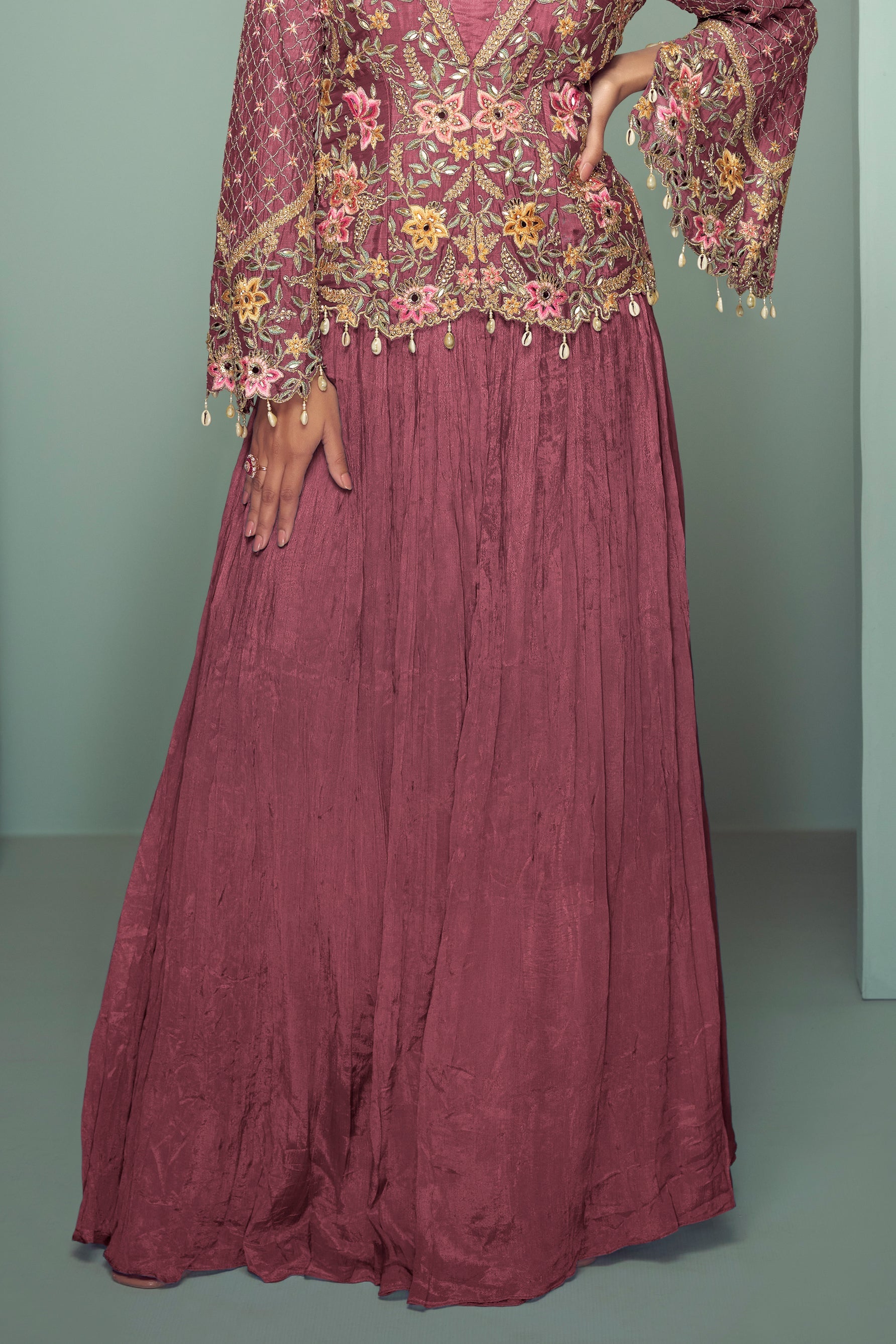 Blush Pink Readymade Chinon Silk Skirt Set-SS767_4_SareeButa.com