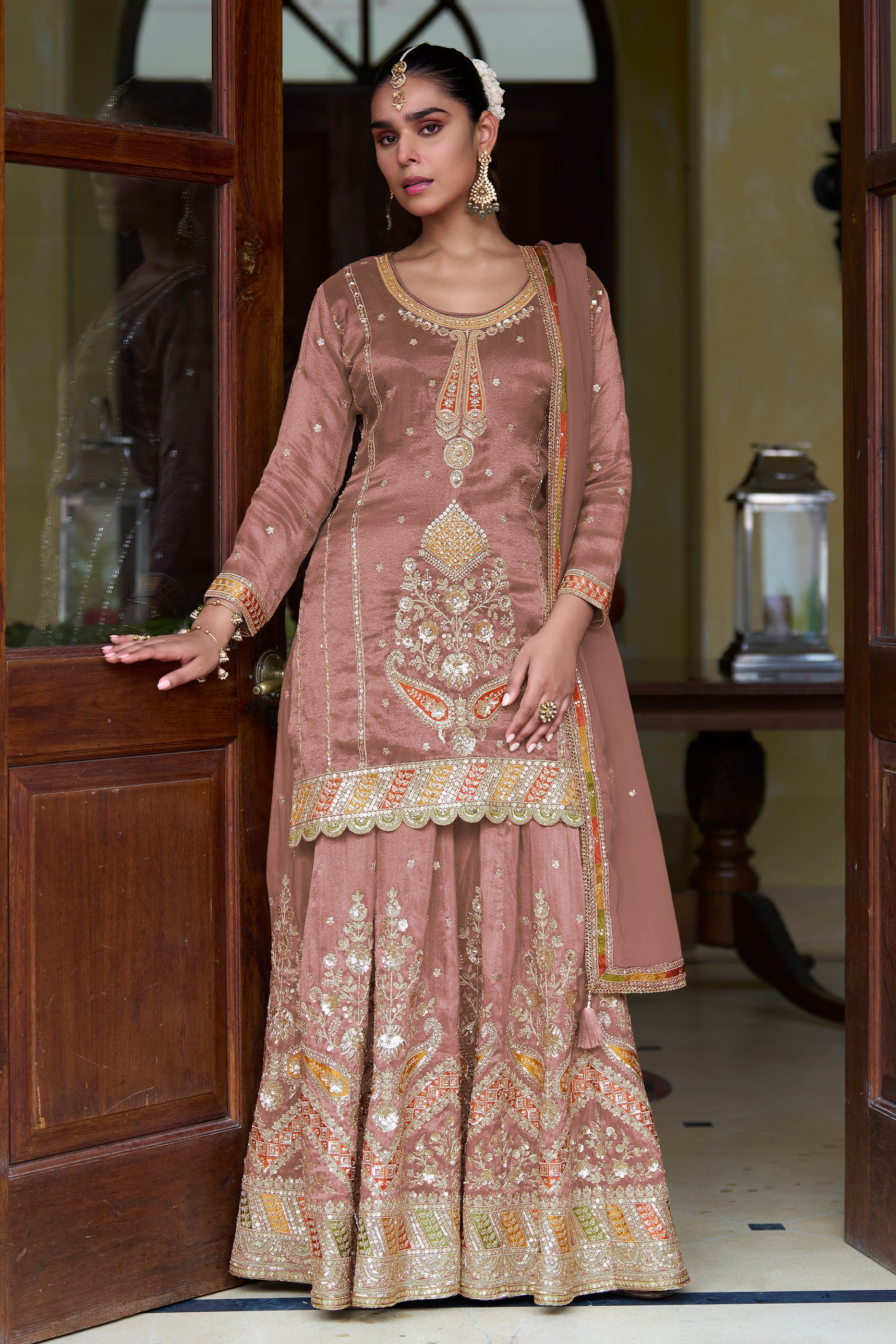 Blush Pink Readymade Simar Silk Palazzo Suit-SAR11057_1_SareeButa.com