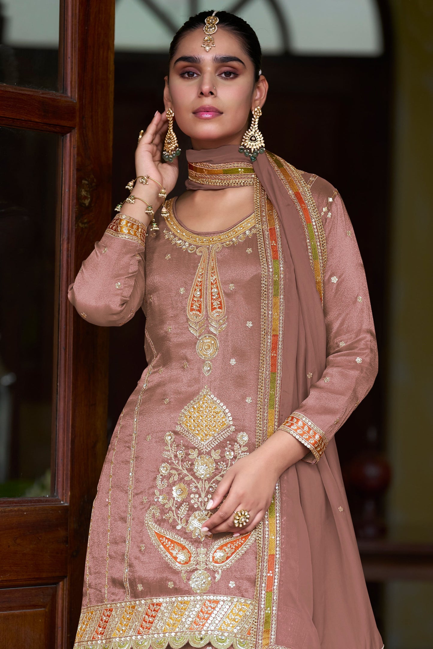 Blush Pink Readymade Simar Silk Palazzo Suit-SAR11057_2_SareeButa.com