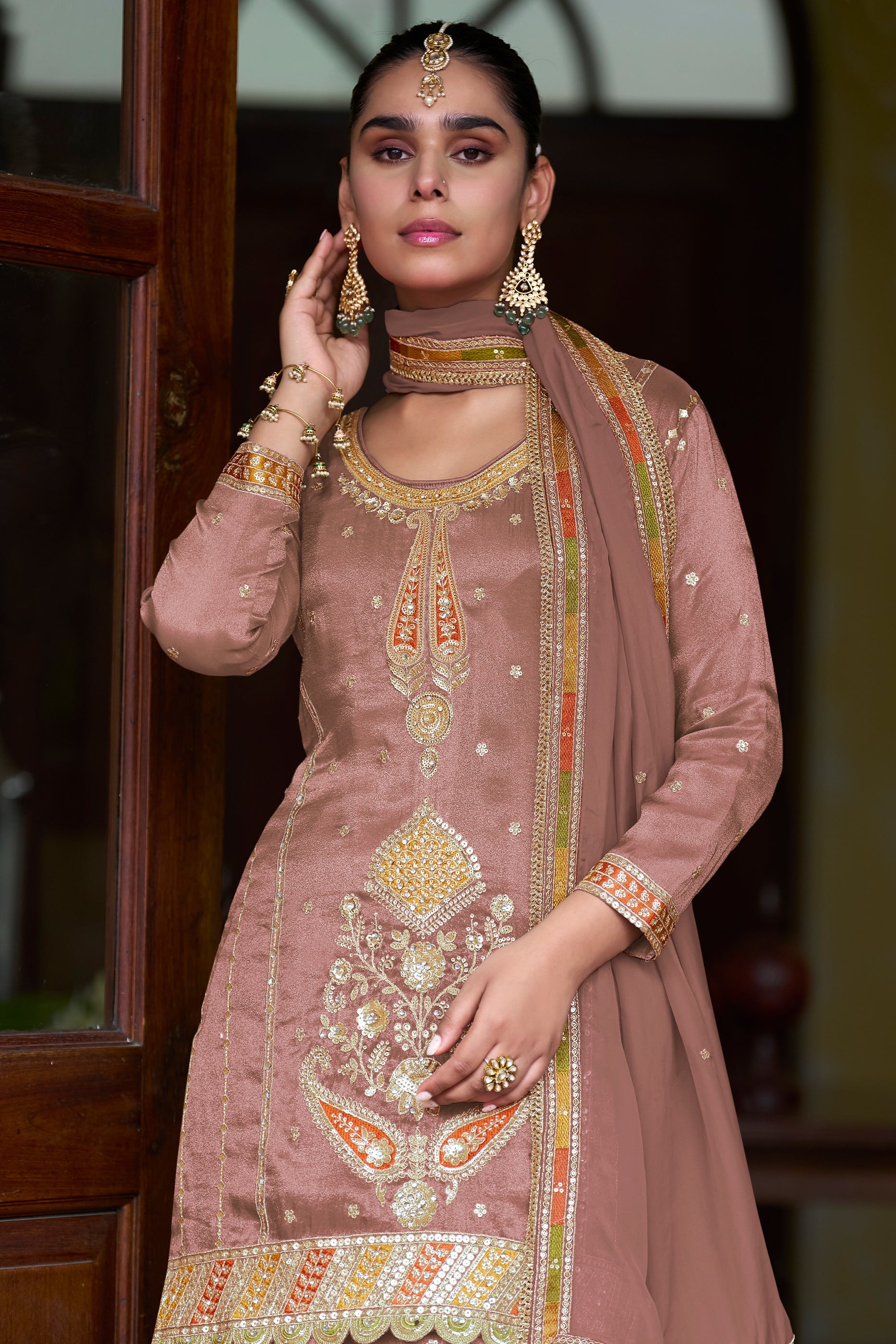 Blush Pink Readymade Simar Silk Palazzo Suit-SAR11057_2_SareeButa.com