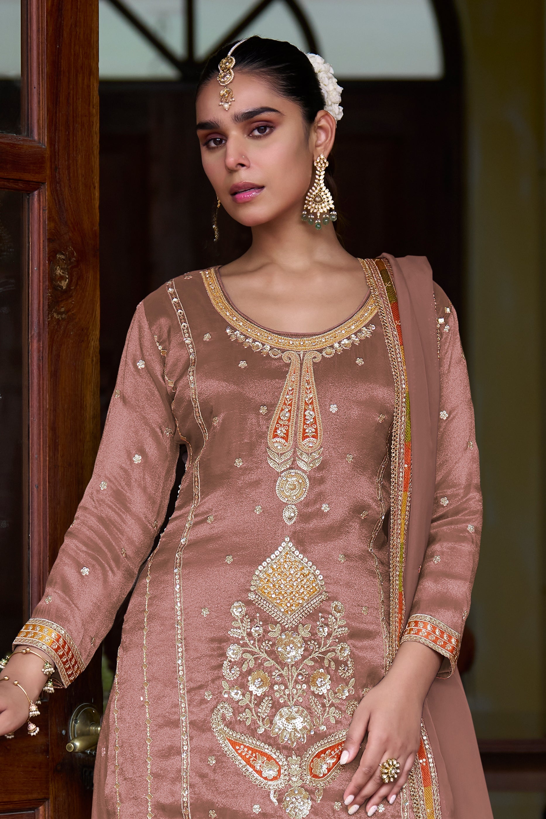 Blush Pink Readymade Simar Silk Palazzo Suit-SAR11057_3_SareeButa.com