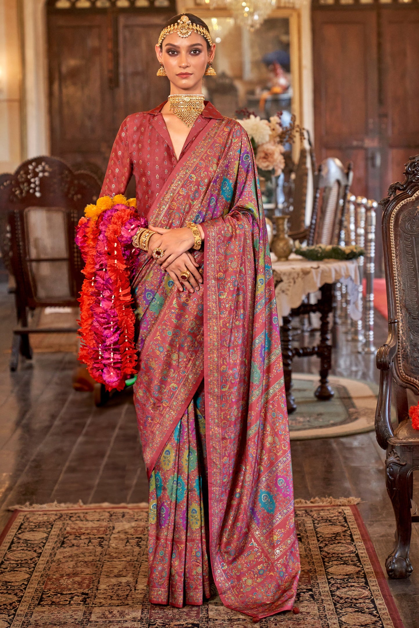 Blush Red Printed Viscose Silk Saree-SAR10107_1_SareeButa.com