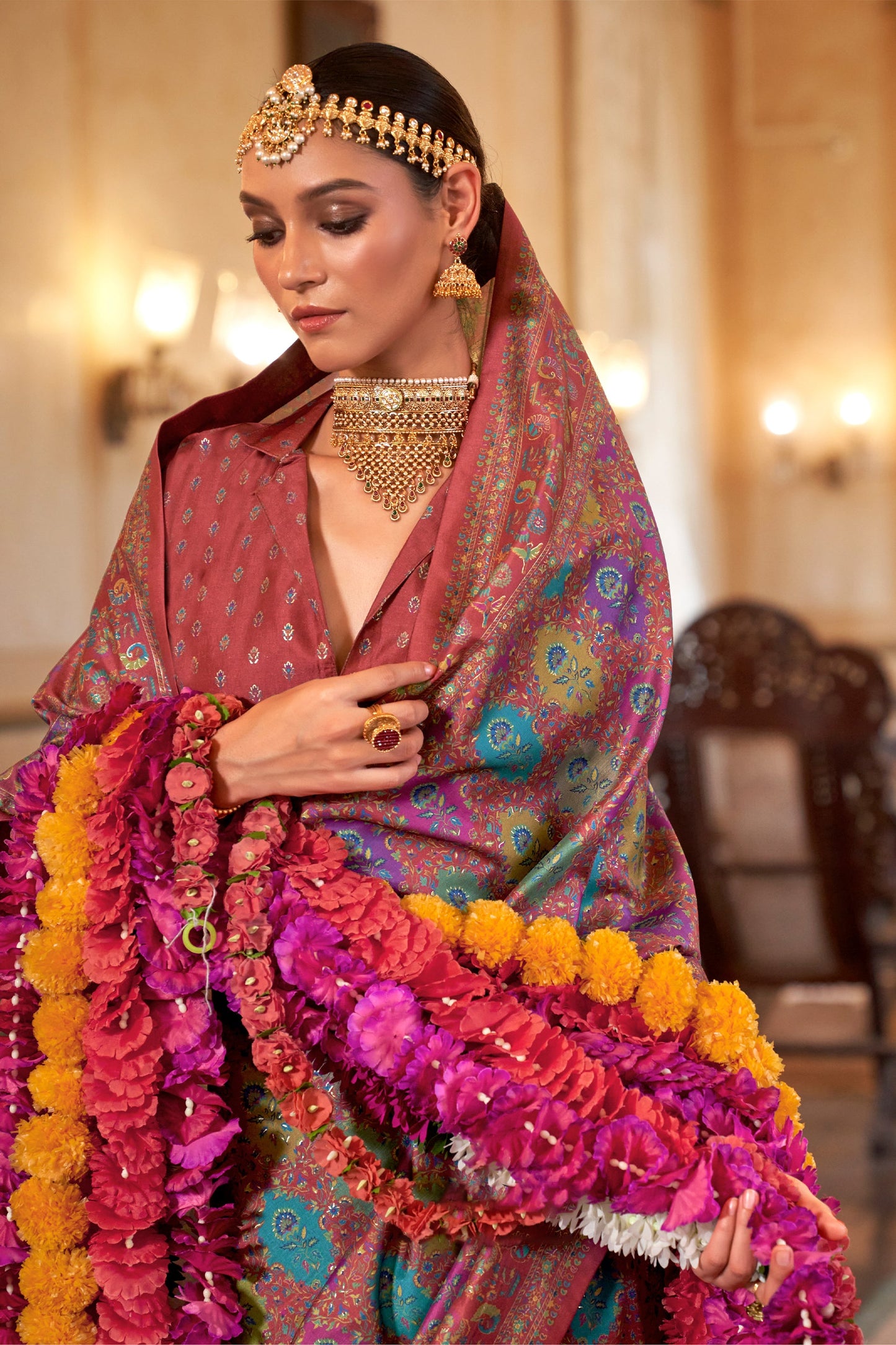 Blush Red Printed Viscose Silk Saree-SAR10107_2_SareeButa.com