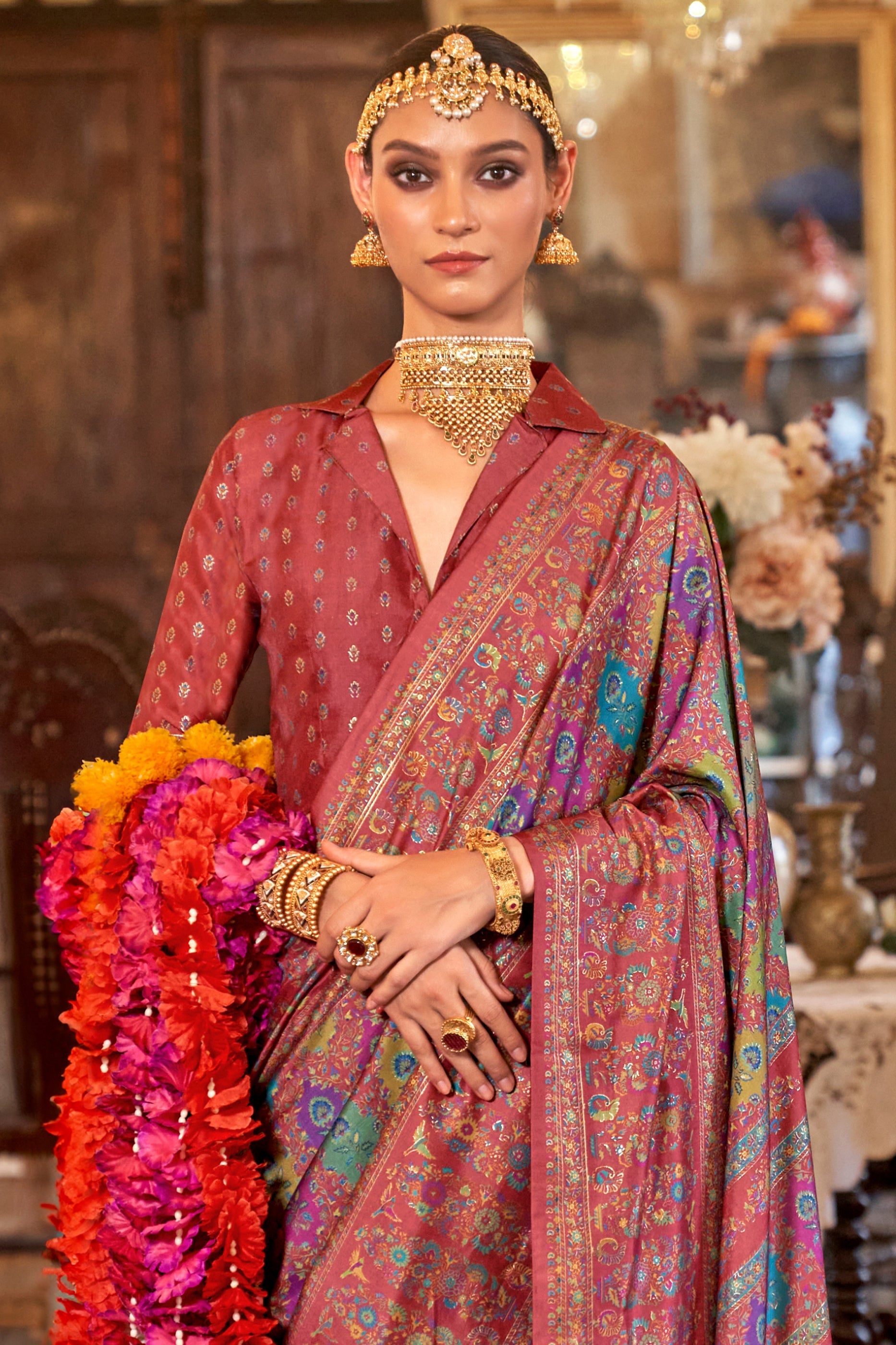 Blush Red Printed Viscose Silk Saree-SAR10107_3_SareeButa.com