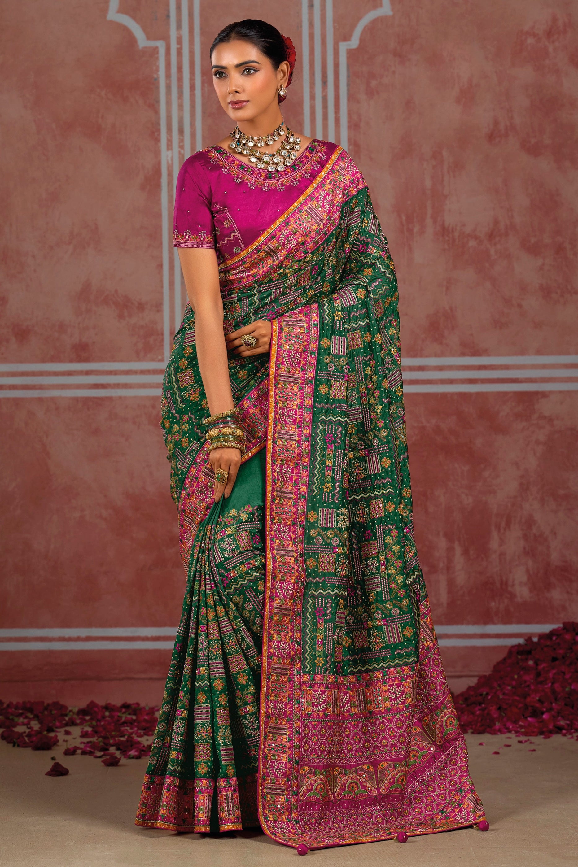 Bottle Green Kutchi Work Silk Saree-SAR13056_1_SareeButa.com
