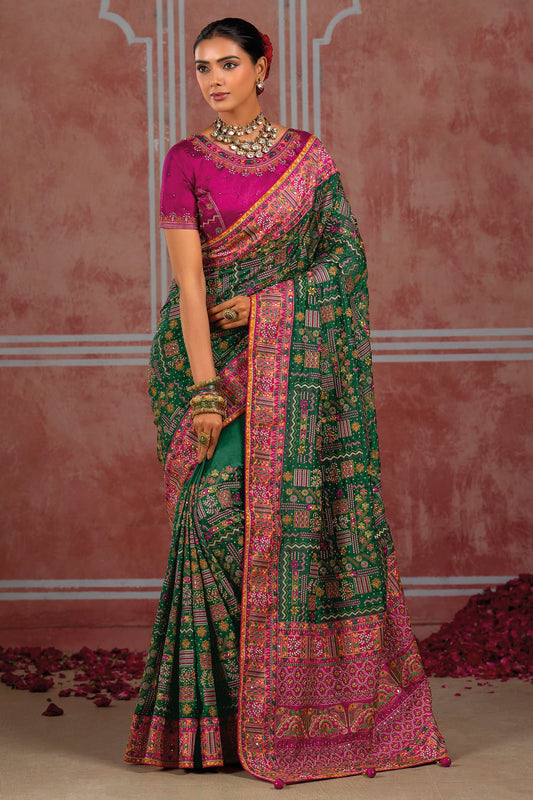 Bottle Green Kutchi Work Silk Saree-SAR13056_1_SareeButa.com