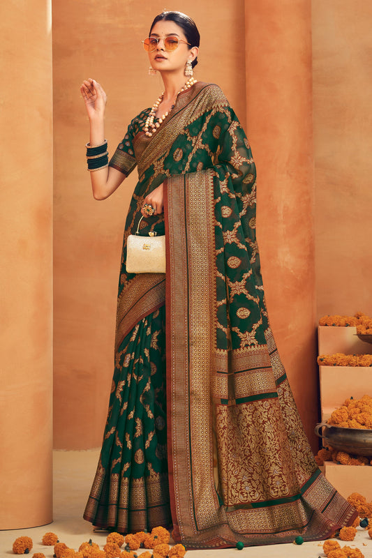 Bottle Green Printed Georgette Saree-SAR10099_1_SareeButa.com