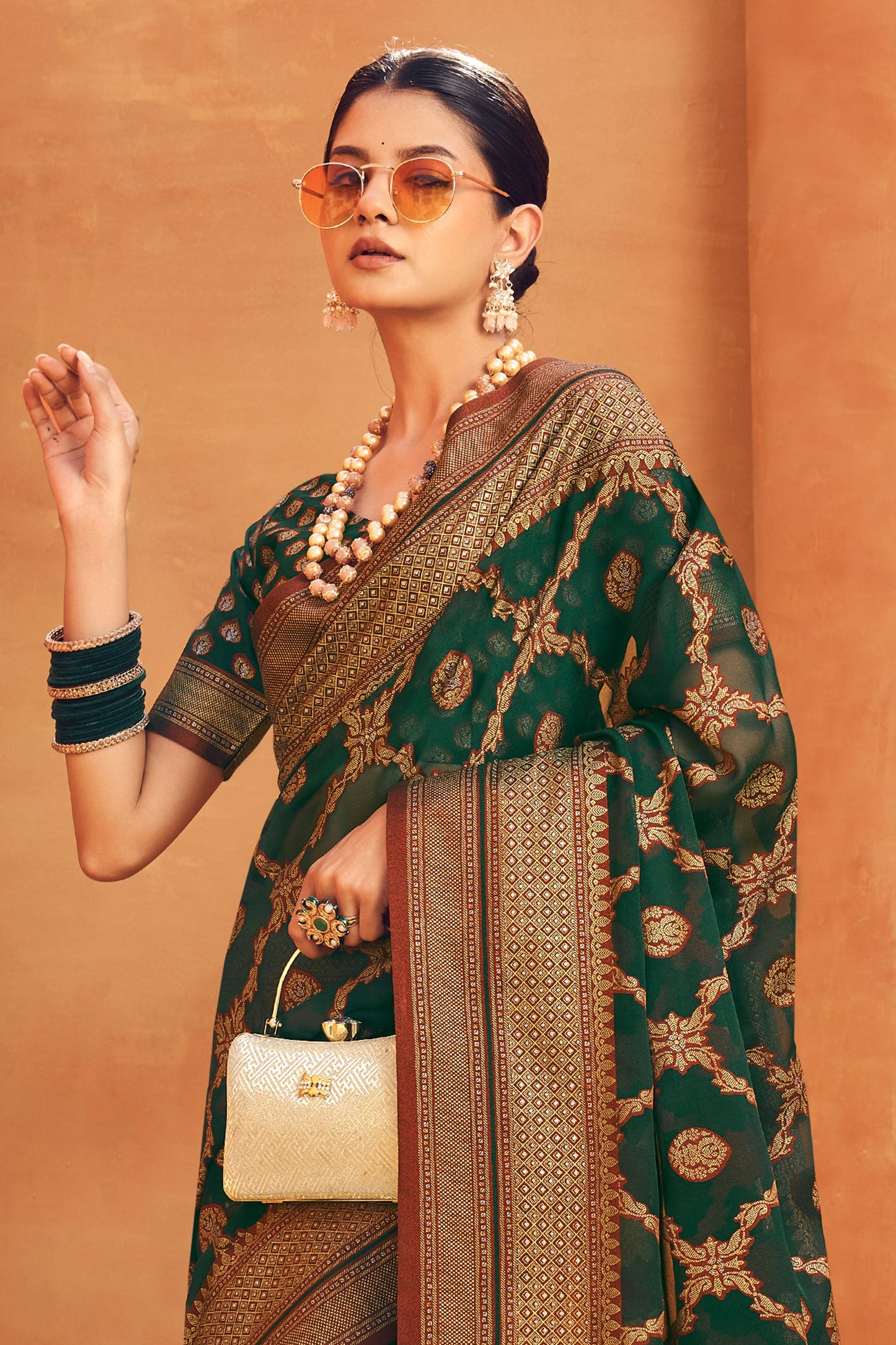 Bottle Green Printed Georgette Saree-SAR10099_2_SareeButa.com