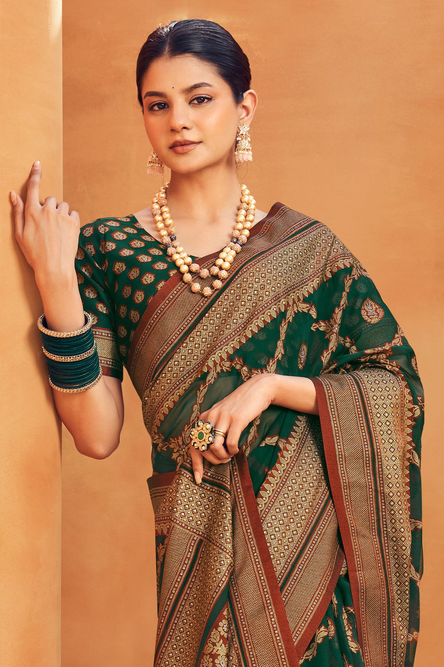 Bottle Green Printed Georgette Saree-SAR10099_3_SareeButa.com