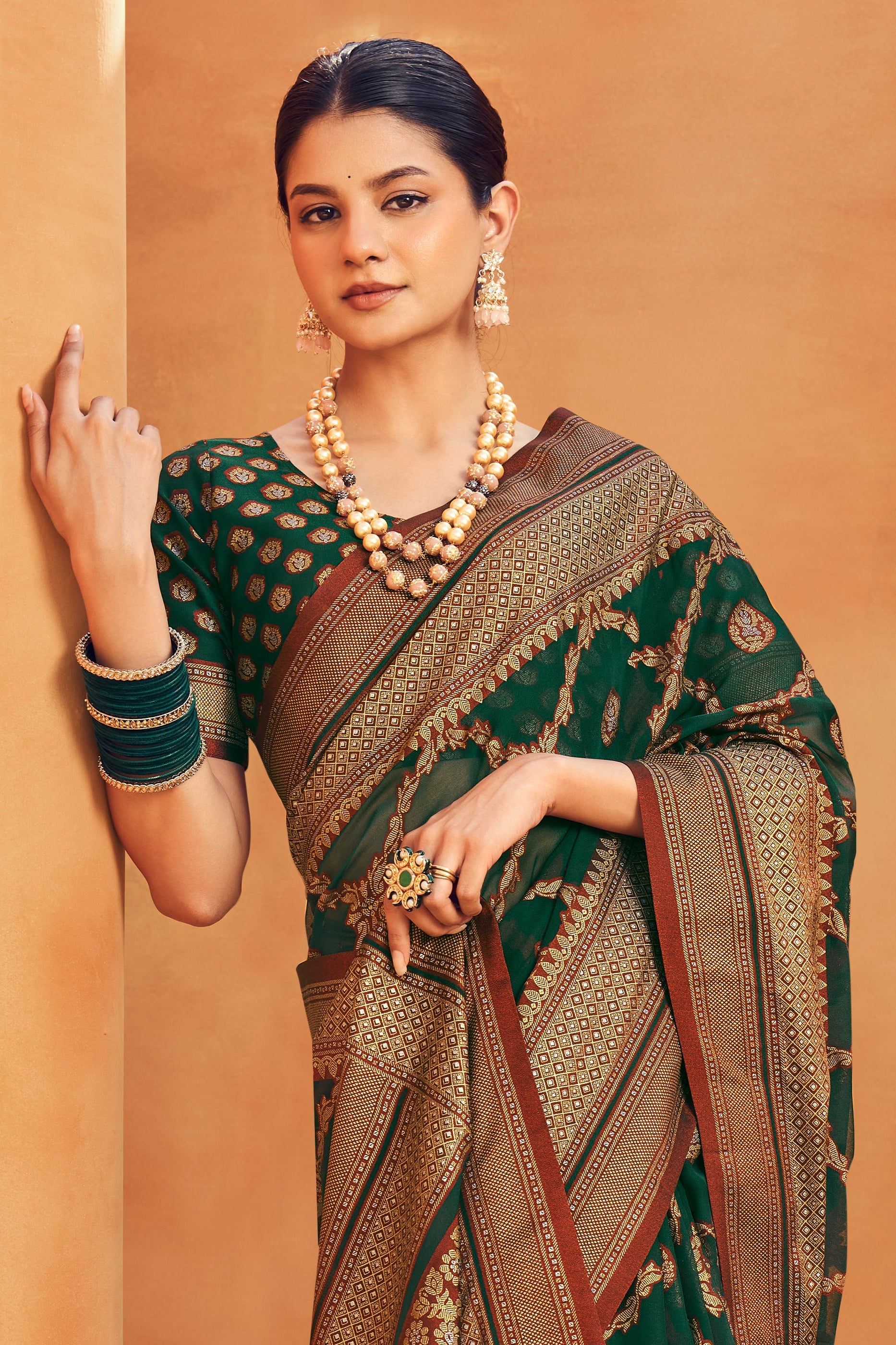 Bottle Green Printed Georgette Saree-SAR10099_3_SareeButa.com