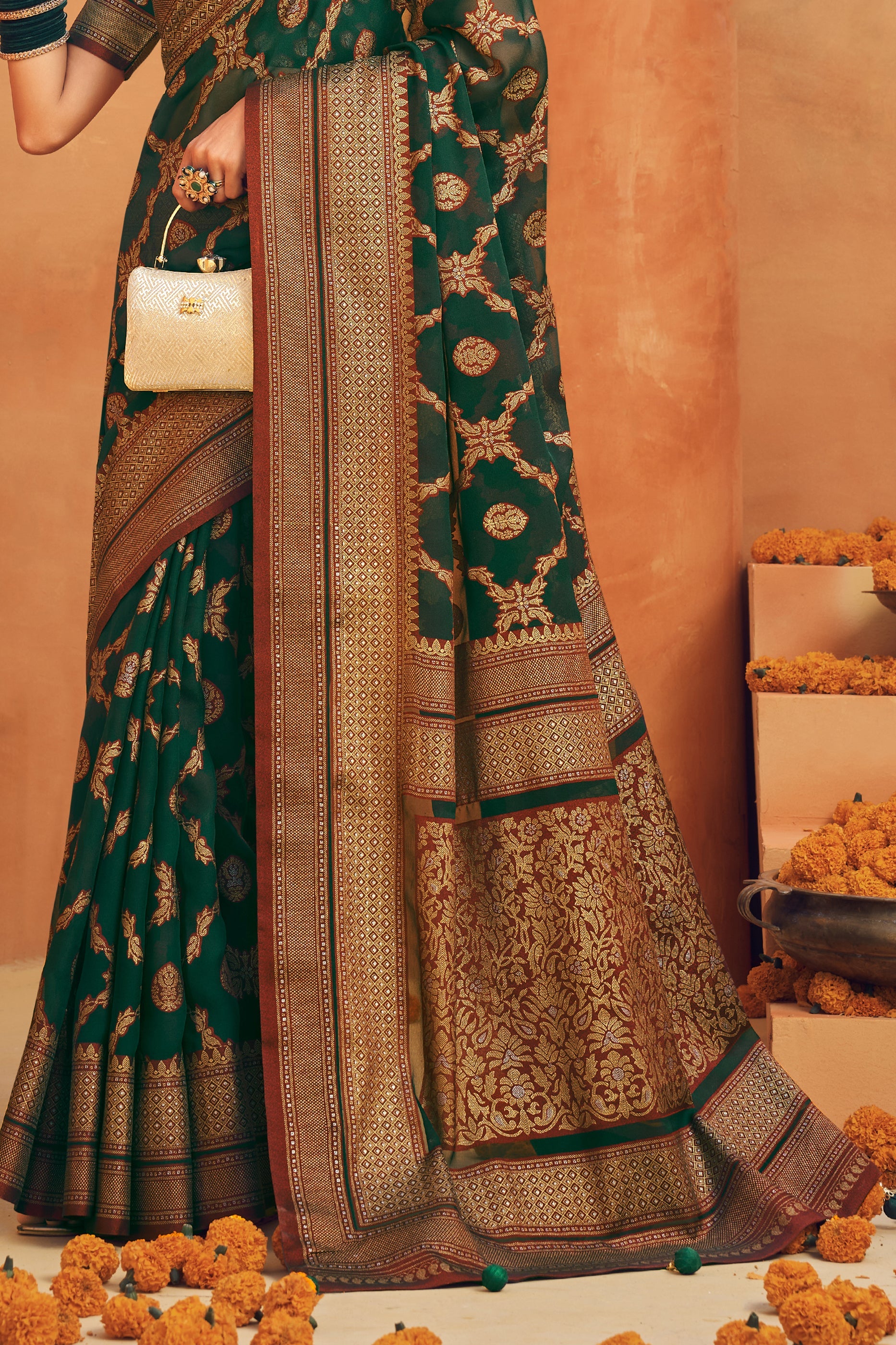 Bottle Green Printed Georgette Saree-SAR10099_4_SareeButa.com