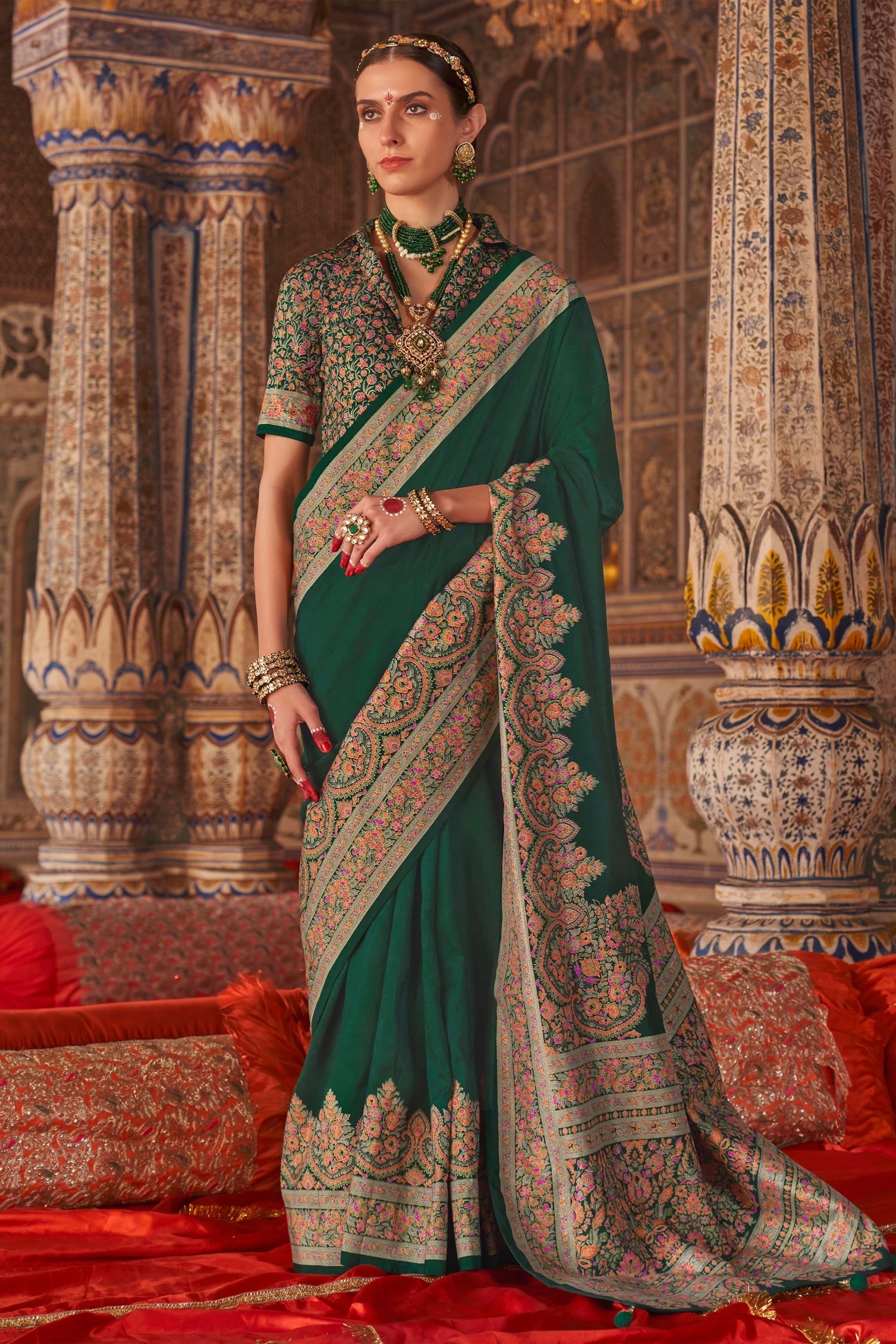 Bottle Green Printed Silk Saree-SAR11288_1_SareeButa.com