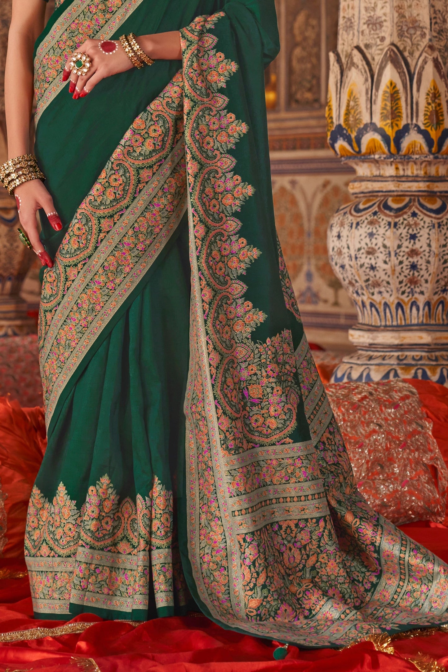 Bottle Green Printed Silk Saree-SAR11288_4_SareeButa.com