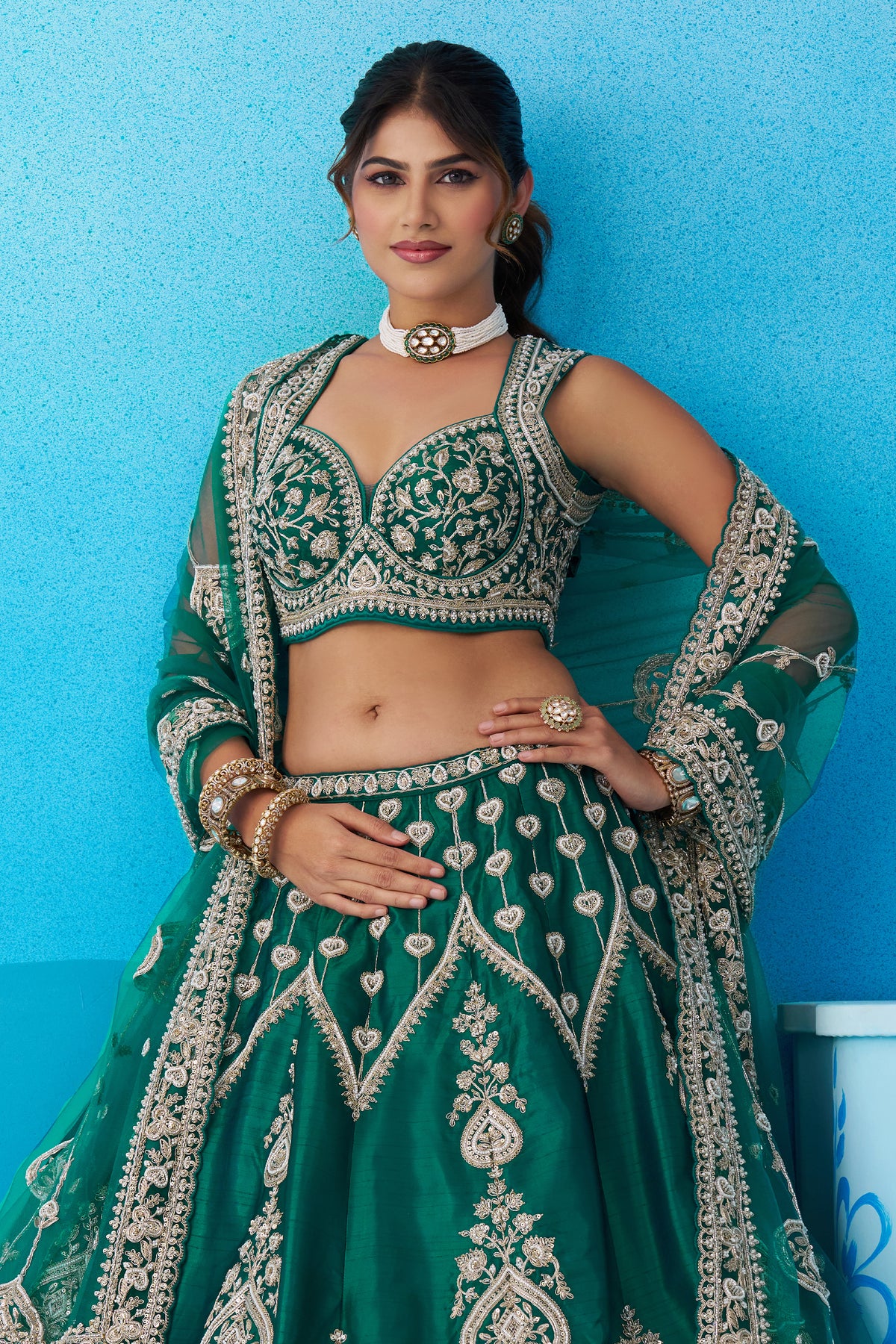 Bottle Green Readymade Embroidered Silk Lehenga-SAR12880_5_SareeButa.com