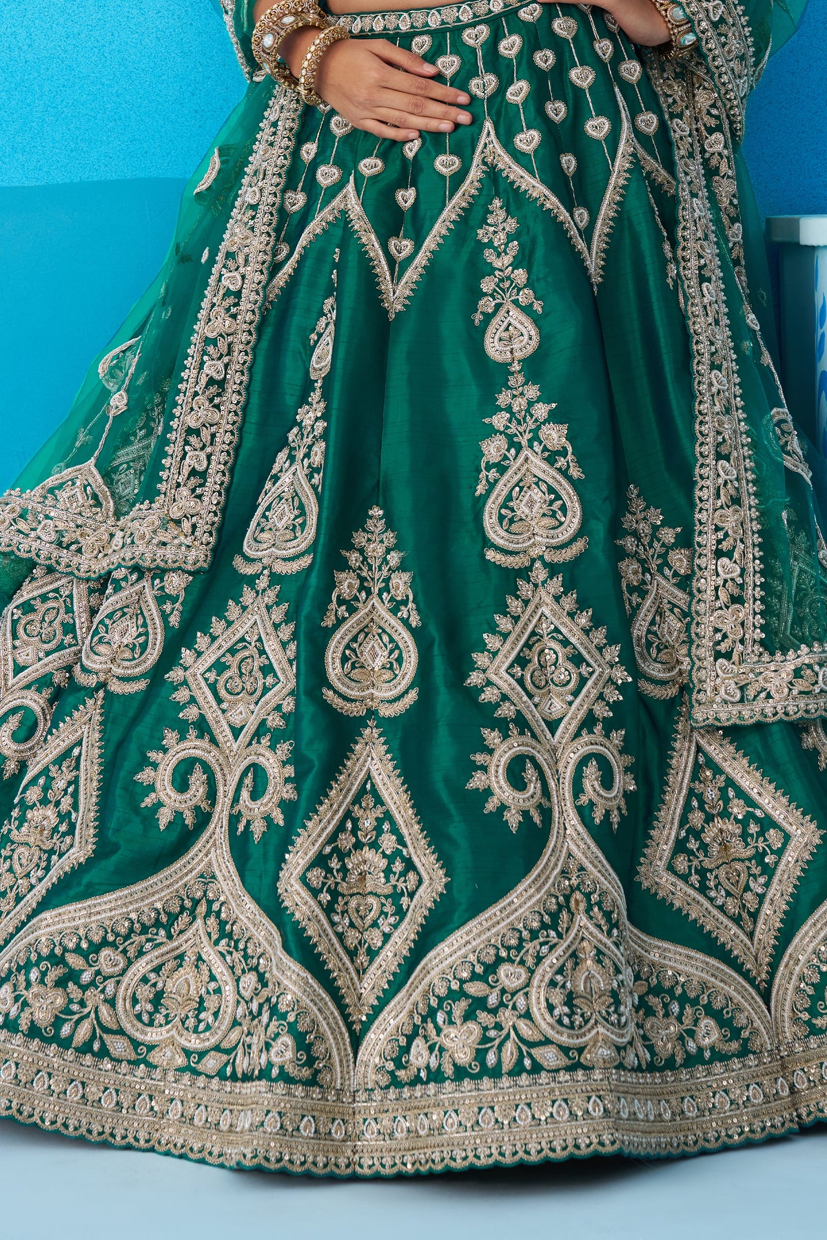 Bottle Green Readymade Embroidered Silk Lehenga-SAR12880_6_SareeButa.com