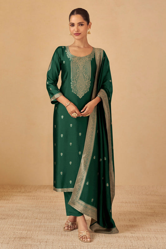 Bottle Green Readymade Viscose Silk Suit-SAR11078_1_SareeButa.com