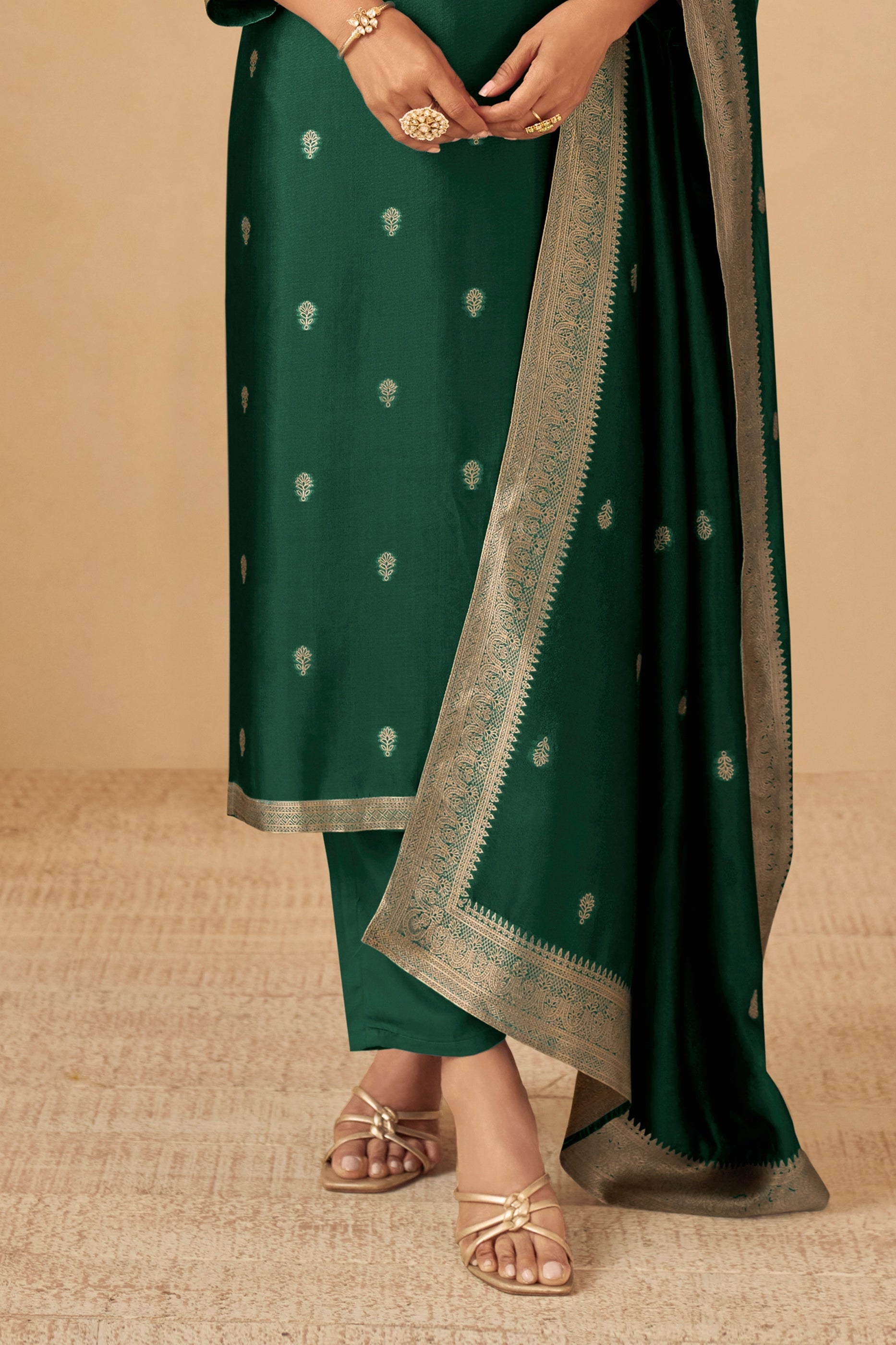 Bottle Green Readymade Viscose Silk Suit-SAR11078_4_SareeButa.com