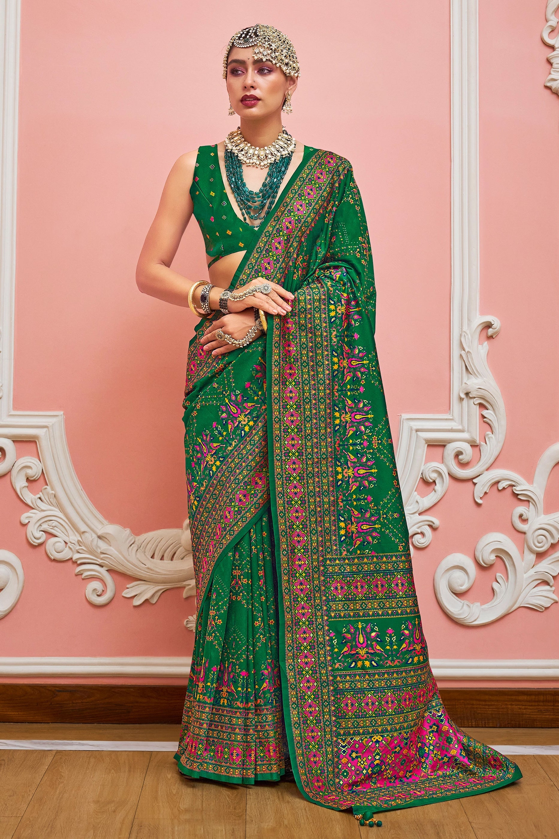 Bottle Green Woven Kashmiri Silk Saree-SAR11346_1_SareeButa.com