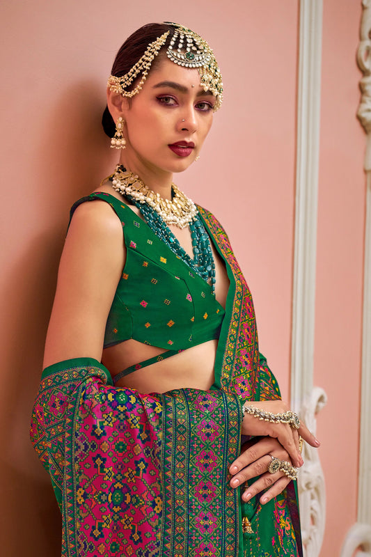 Bottle Green Woven Kashmiri Silk Saree-SAR11346_2_SareeButa.com