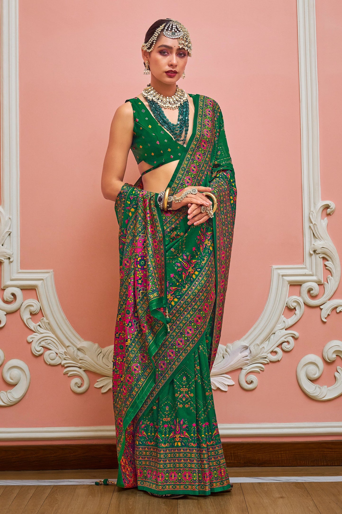 Bottle Green Woven Kashmiri Silk Saree-SAR11346_4_SareeButa.com