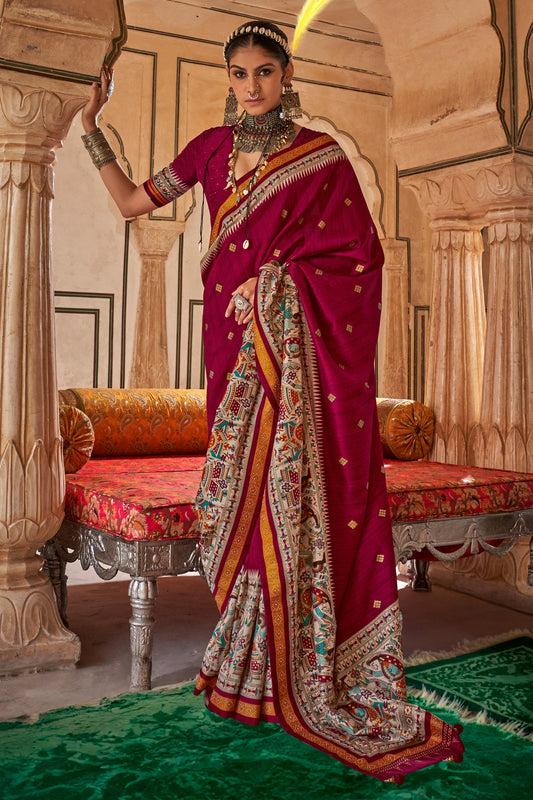 Brick Red Printed Viscose Silk Saree-SAR10081_1_SareeButa.com