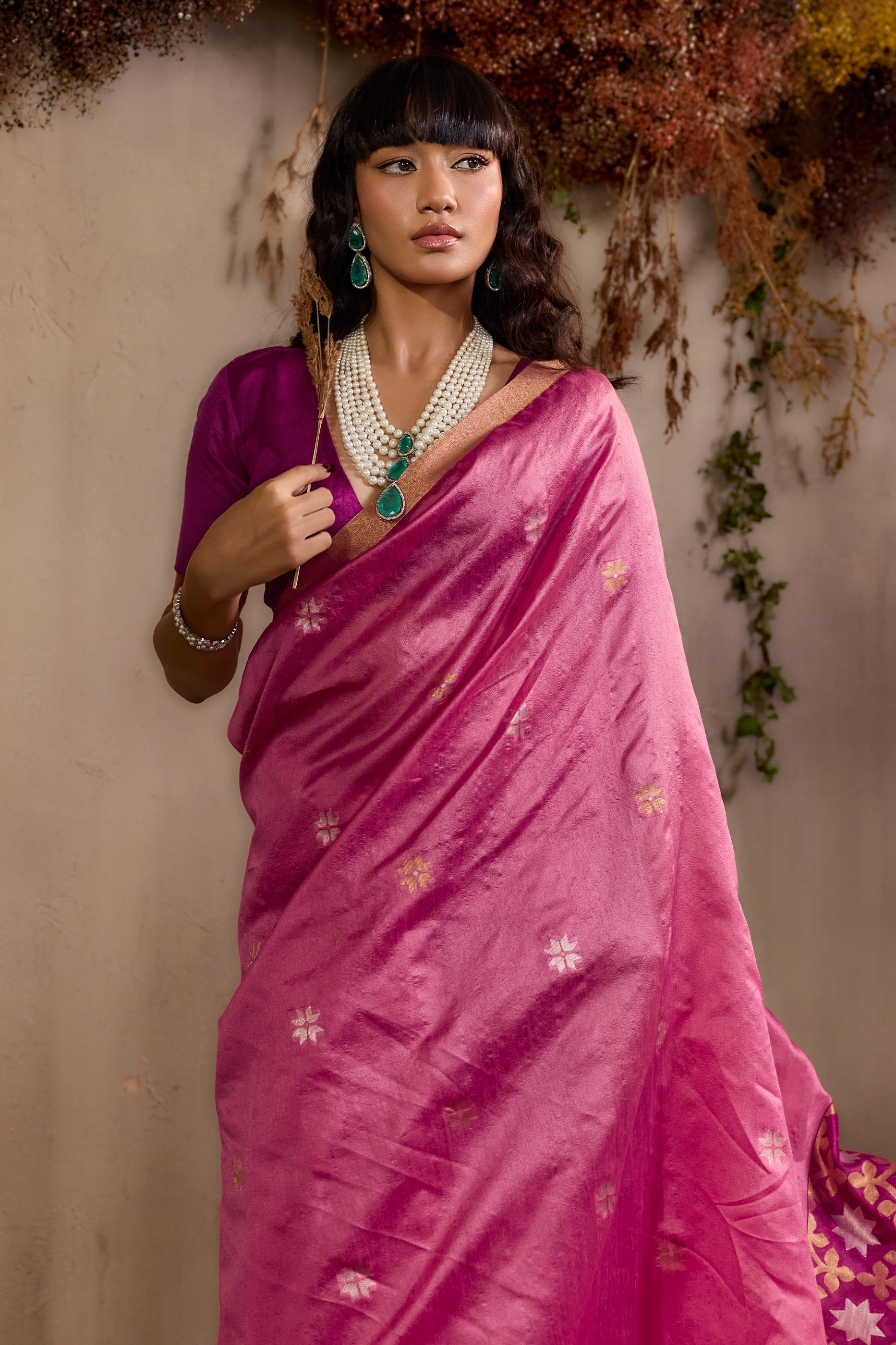 Bright Pink Woven Tussar Silk Saree-SAR11236_3_SareeButa.com