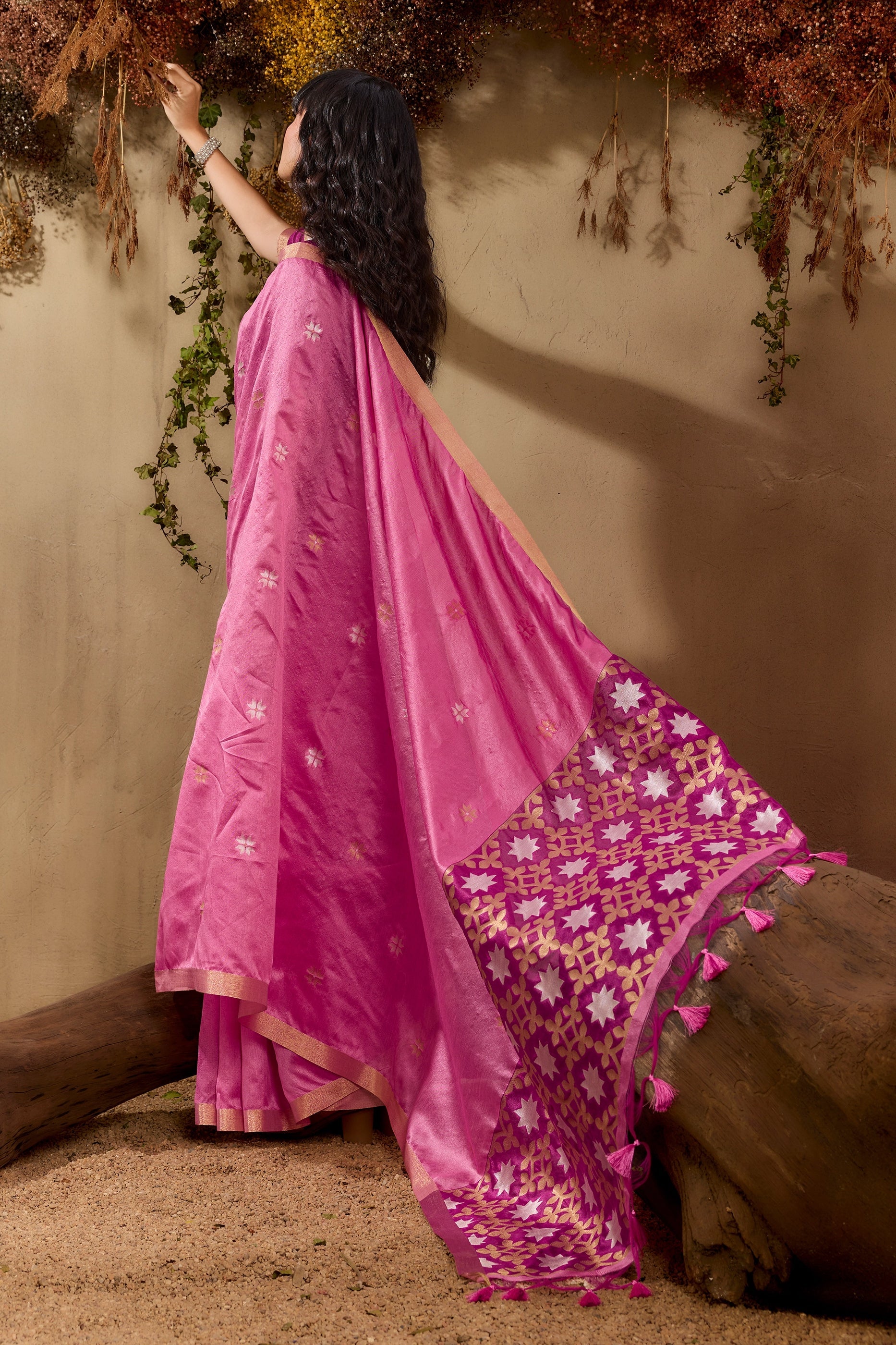 Bright Pink Woven Tussar Silk Saree-SAR11236_5_SareeButa.com