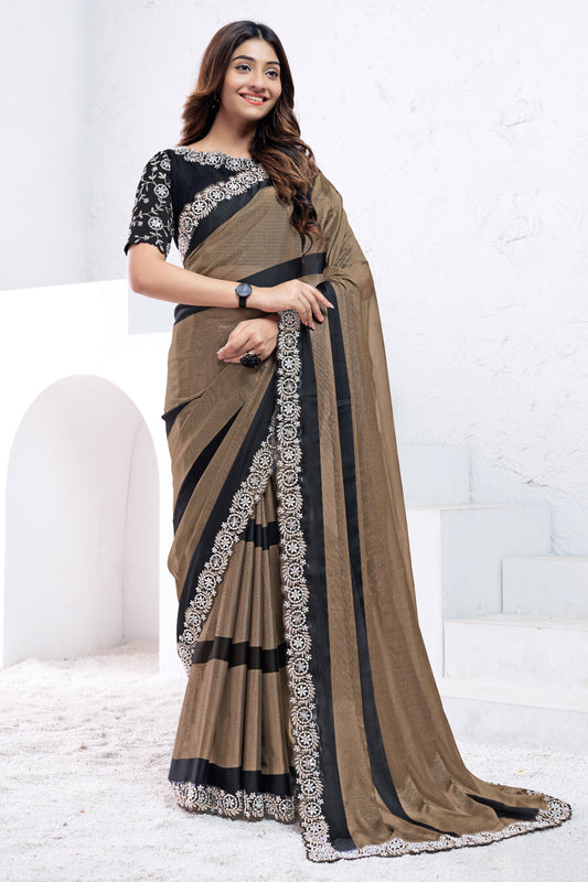 Brown Embroidered Georgette Saree