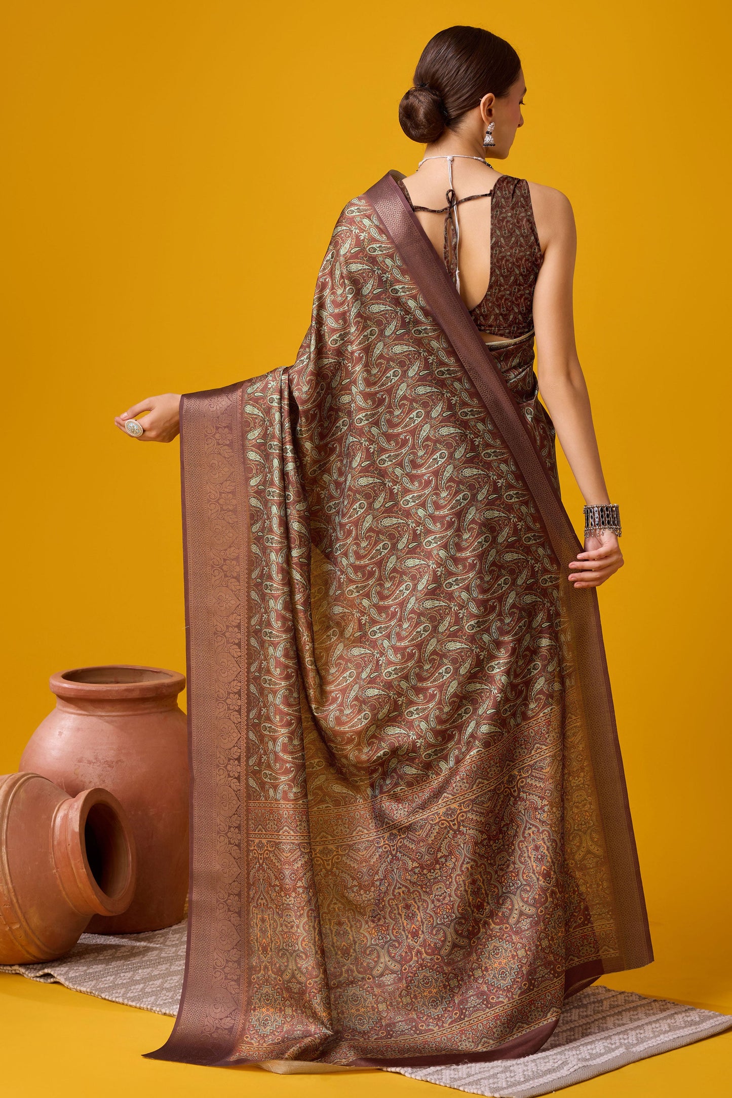 Brown Printed Cotton Silk Saree-ZB131911_2