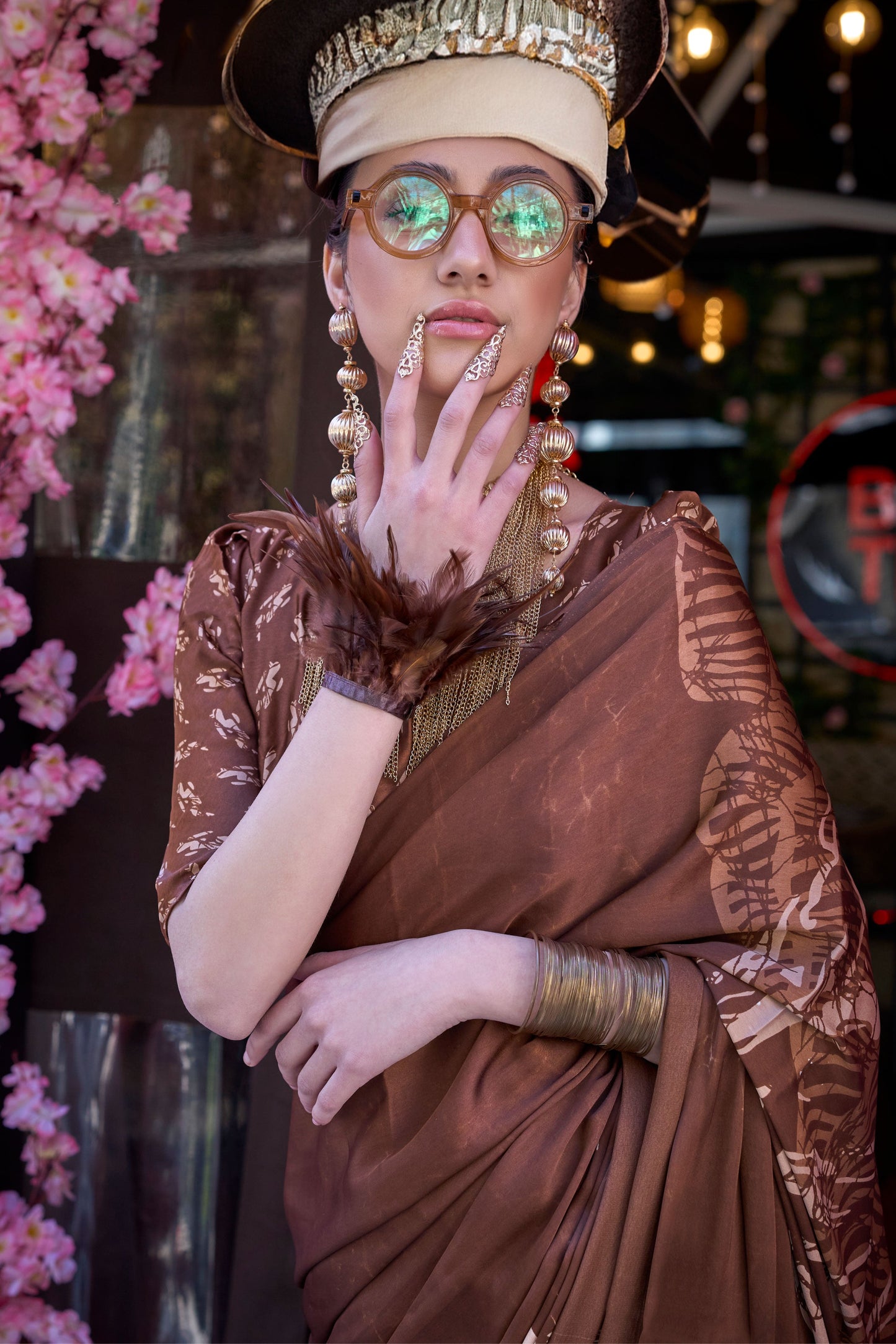 Brown Printed Crepe Saree-ZB132987_2