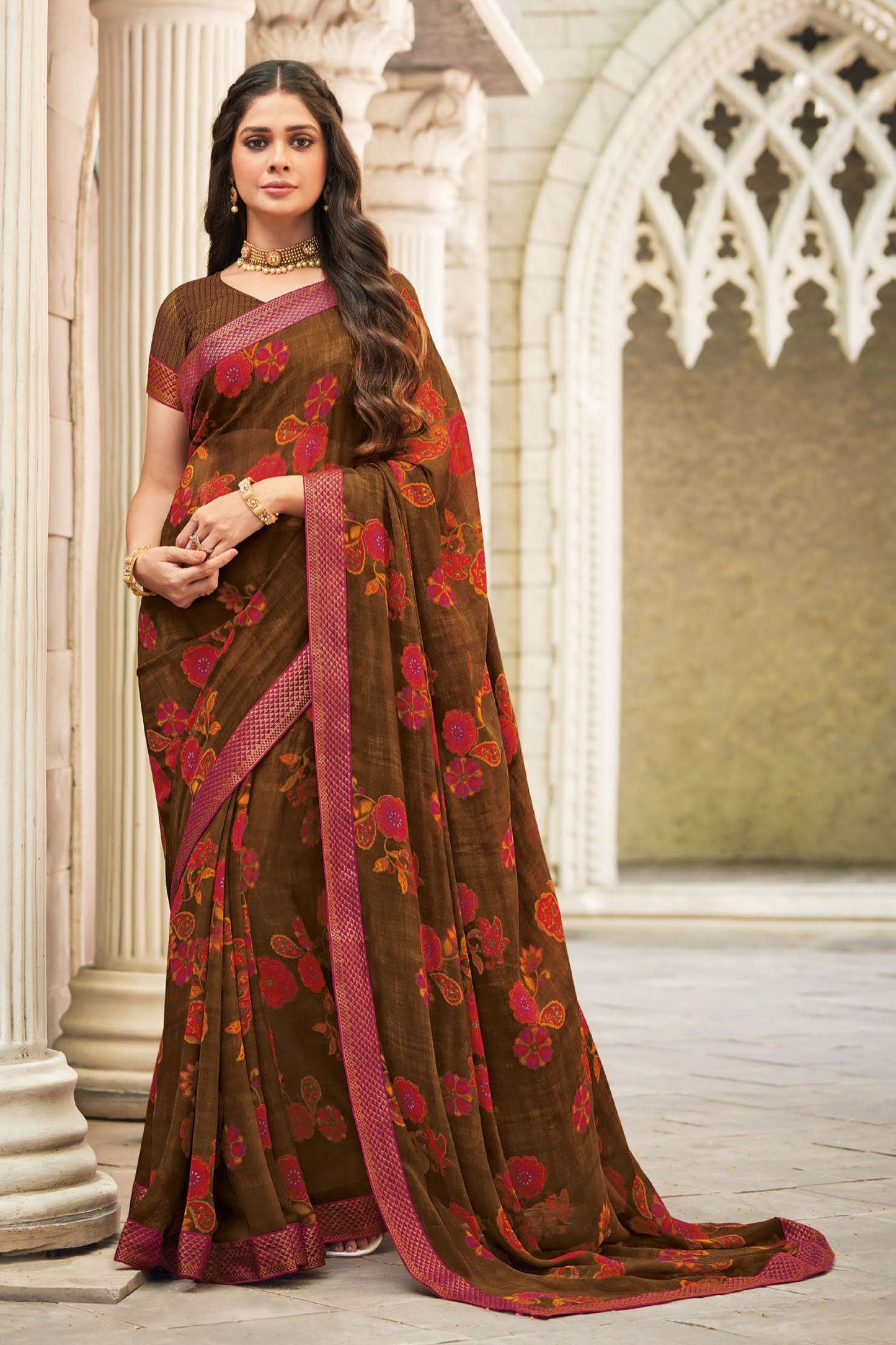 brown-printed-georgette-saree-zb130908_1_SareeButa.com