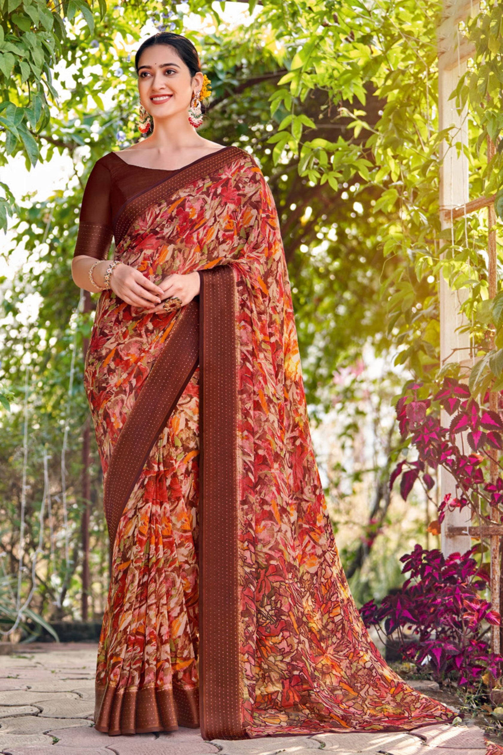 Brown Printed Georgette Saree-ZB130932_1