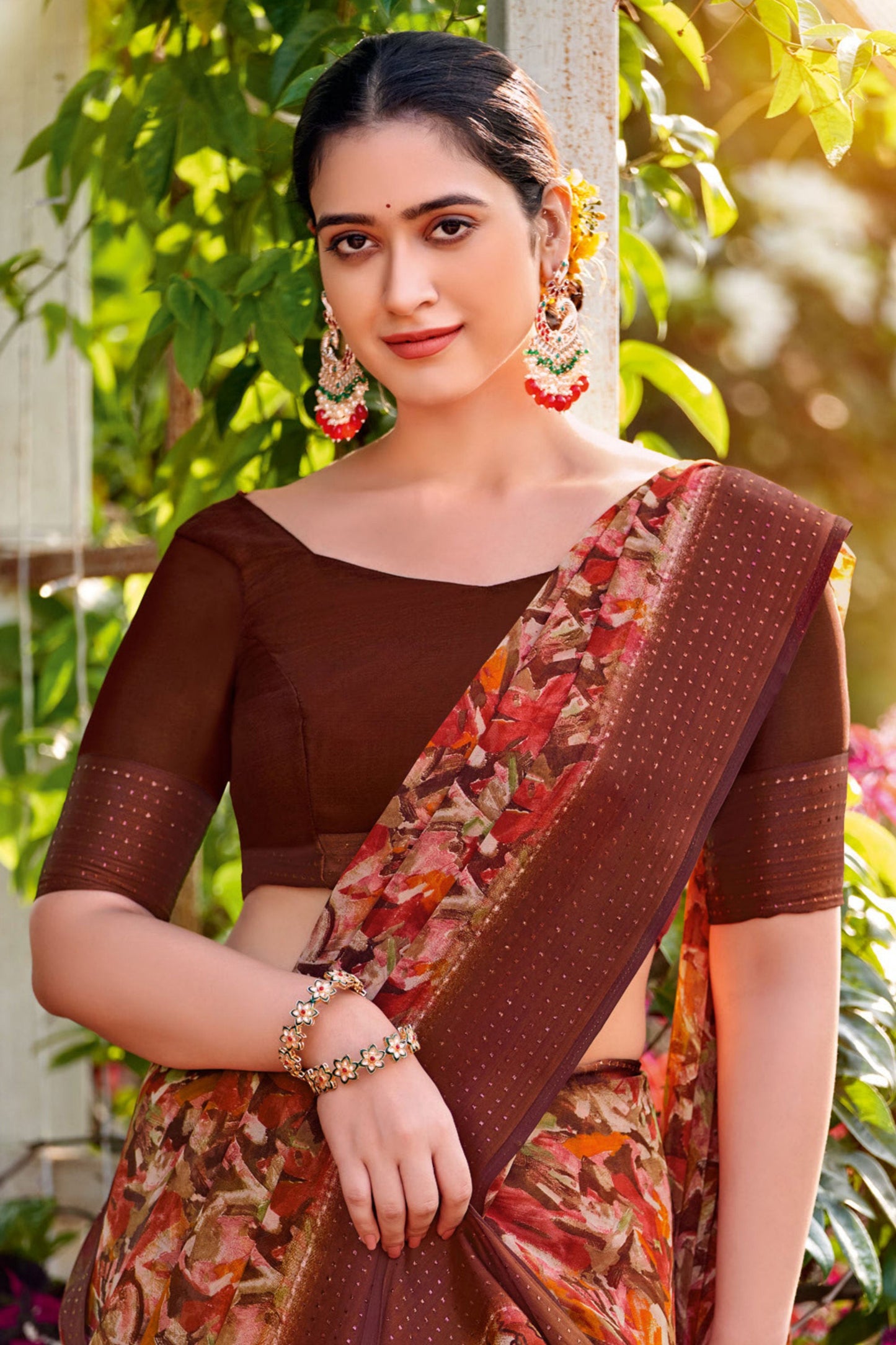 Brown Printed Georgette Saree-ZB130932_2