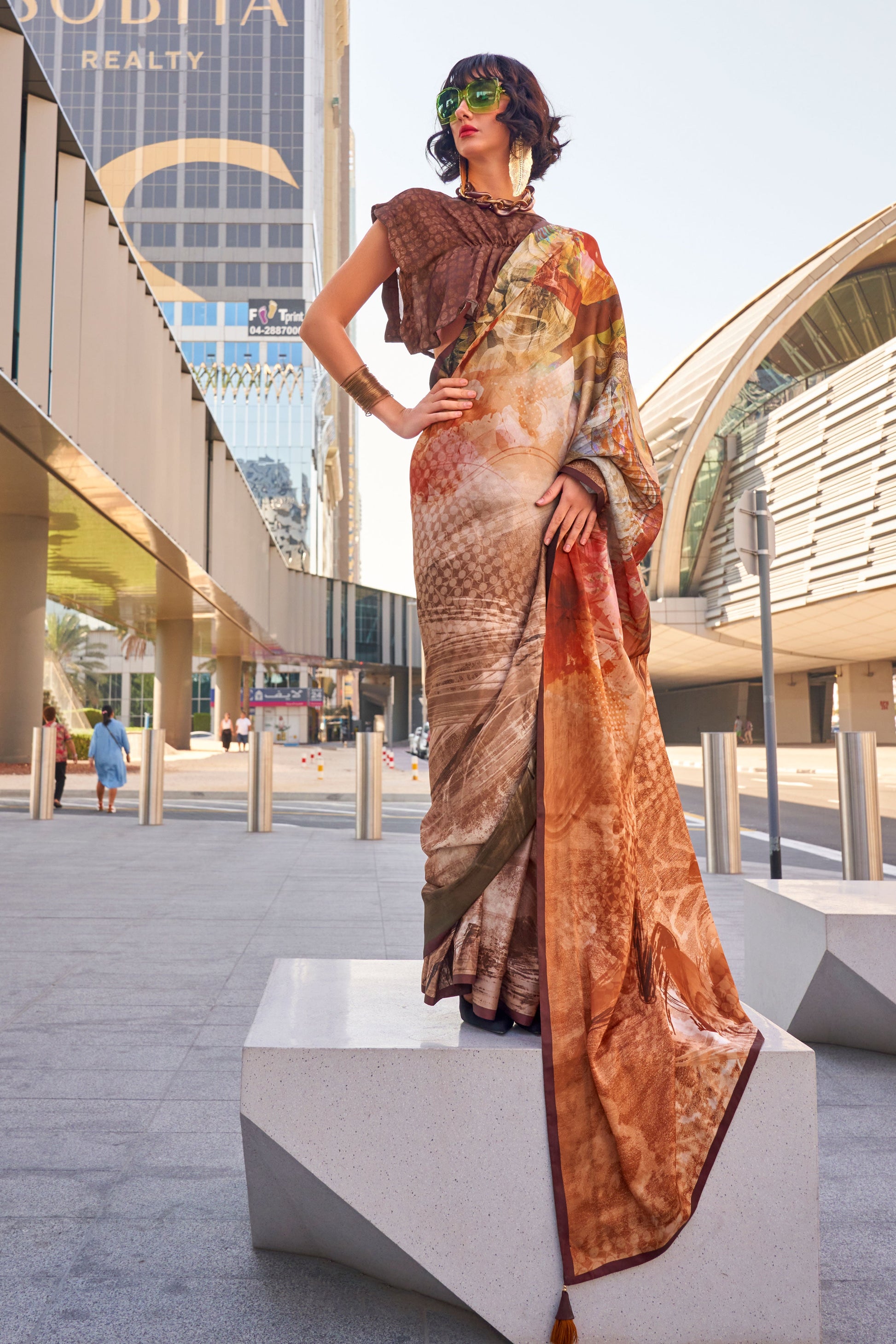 brown-printed-satin-saree-zb130685_1_SareeButa.com