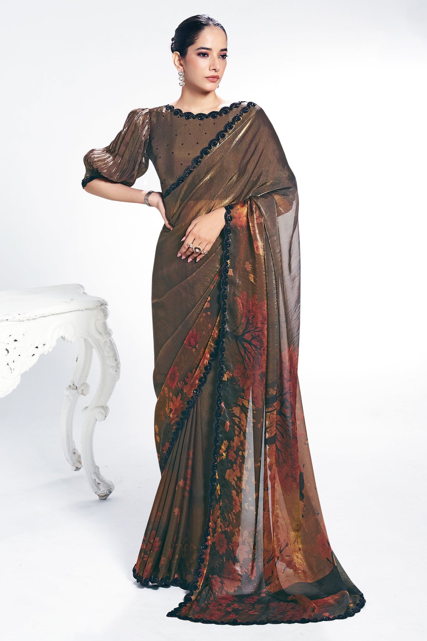 Brown Digital Printed Satin Silk Saree-SAR10268_1_SareeButa.com