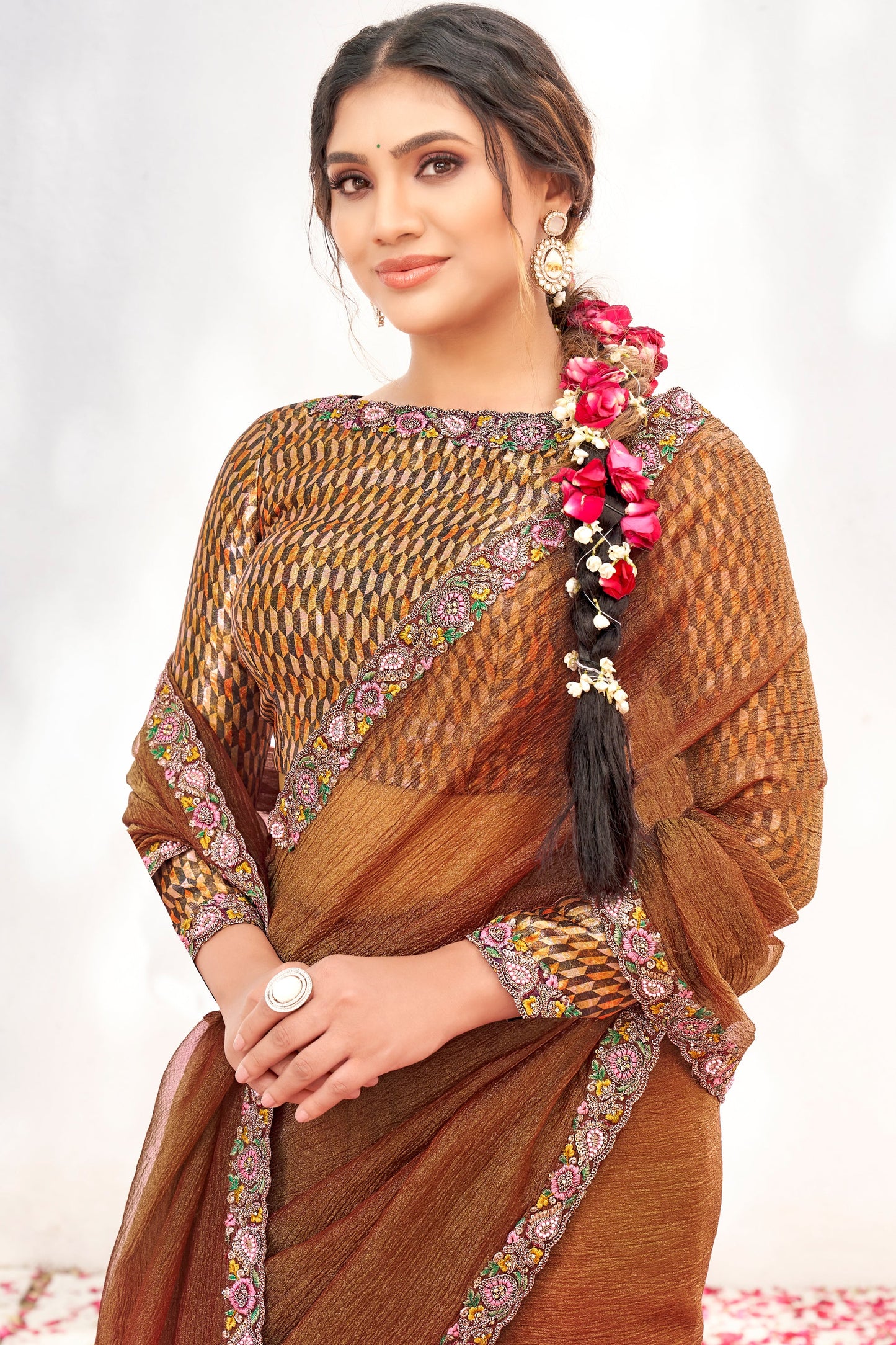 Brown Embroidered Crepe Silk Saree-ZB134569_2_SareeButa.com