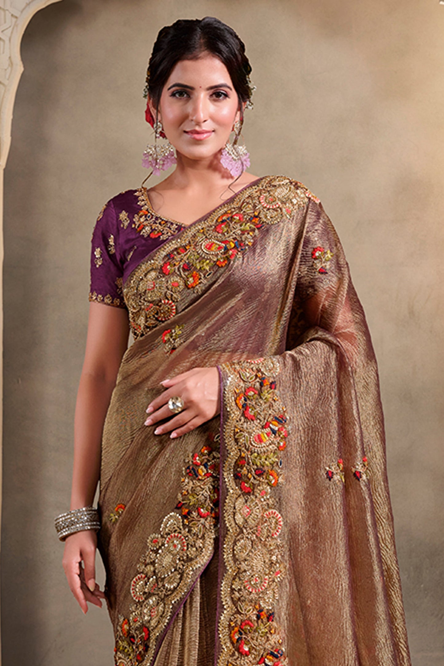 Brown Embroidered Crush Banarasi Saree-SAR10880_2_SareeButa.com